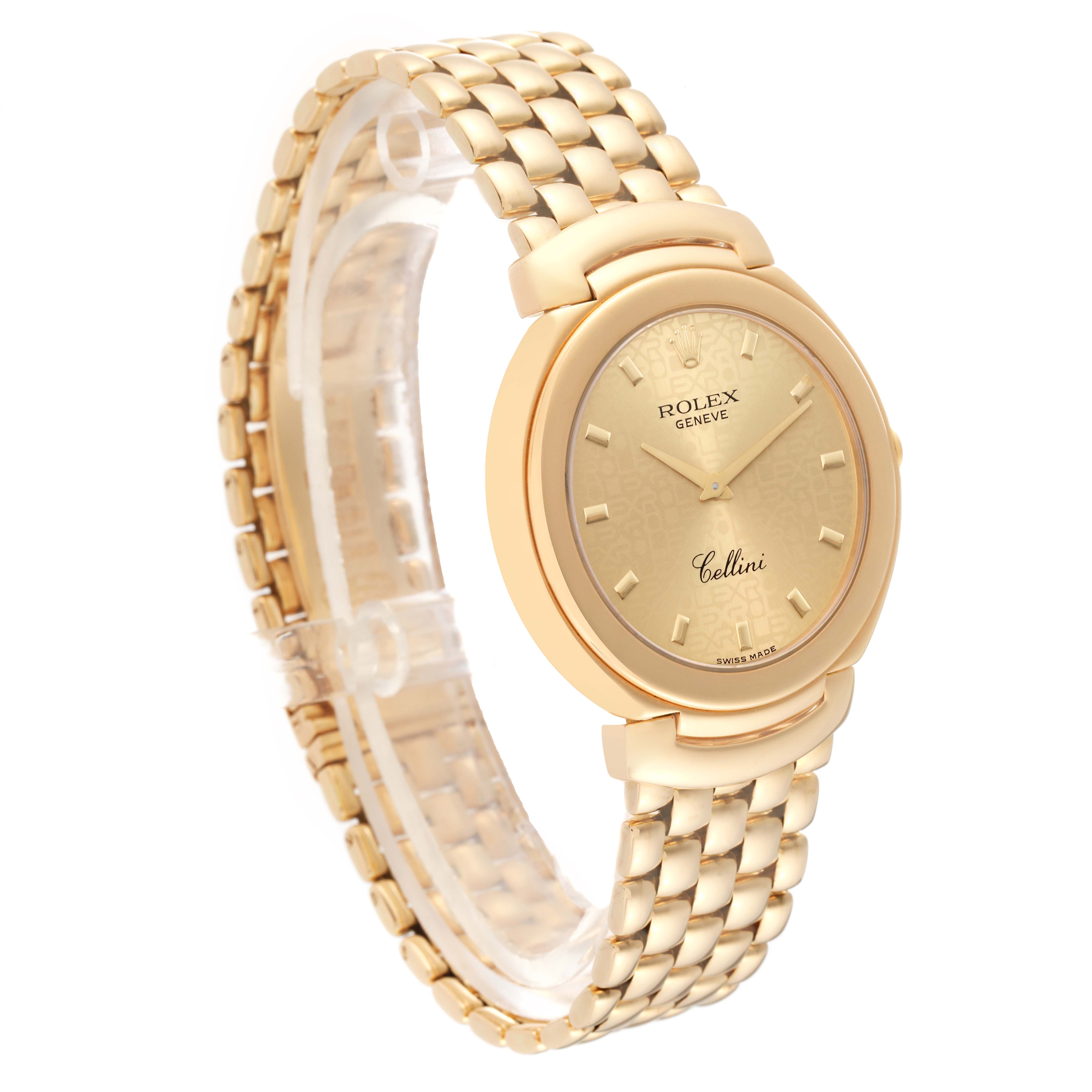The Rolex Cellini 6623/8 Men's Yellow Gold Champagne Dial 6623/8 Men's Yellow Gold Champagne Dial watch is shown from a front-left angle, highlighting its gold case, dial, and bracelet.