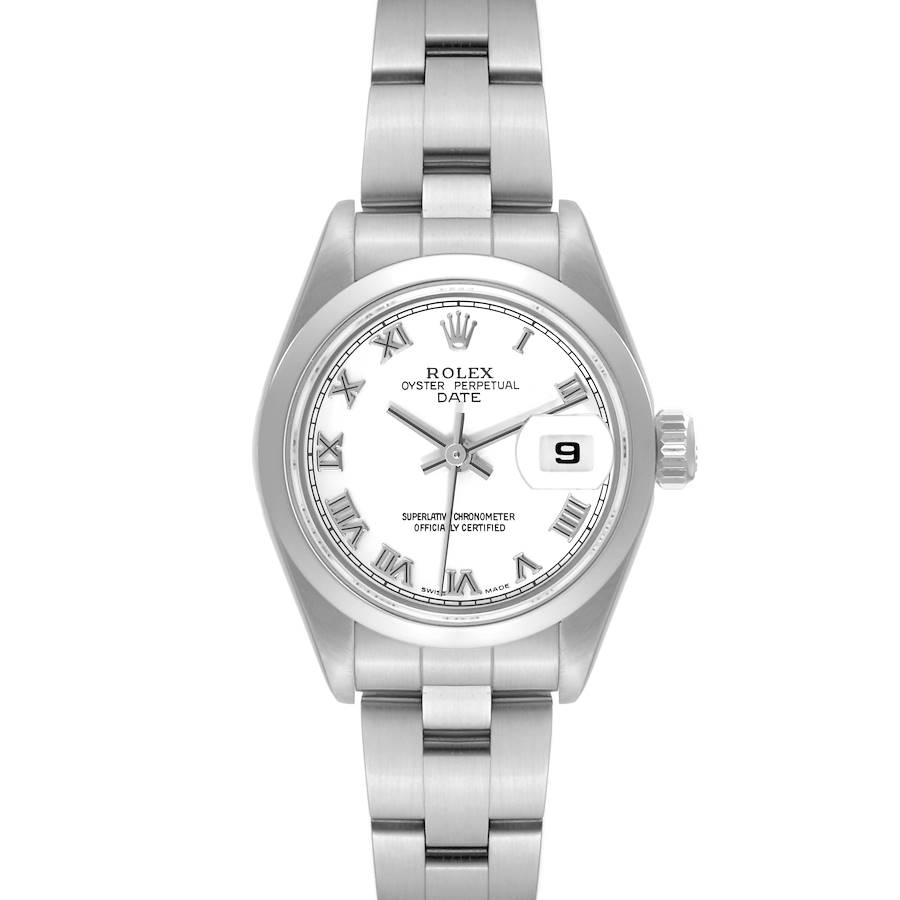 Rolex Date White Roman Dial Domed Bezel Steel Ladies Watch 79160 Box Papers SwissWatchExpo