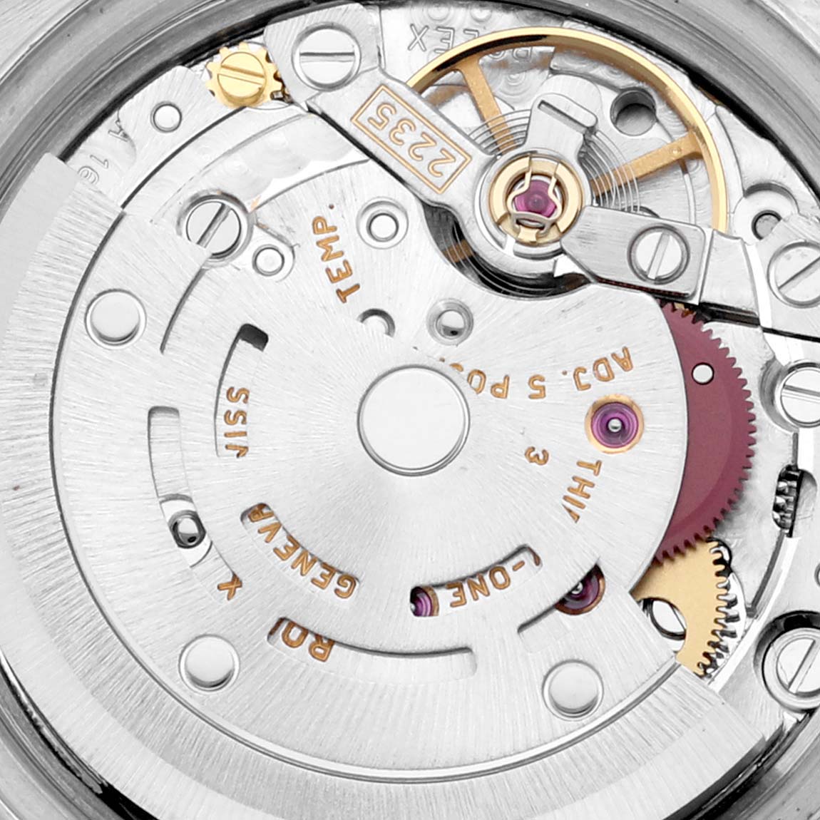 This image shows a close-up view of the movement mechanism of a Rolex Date 79160 Women
s Stainless Steel White Dial 79160 Women
s Stainless Steel White Dial model watch.