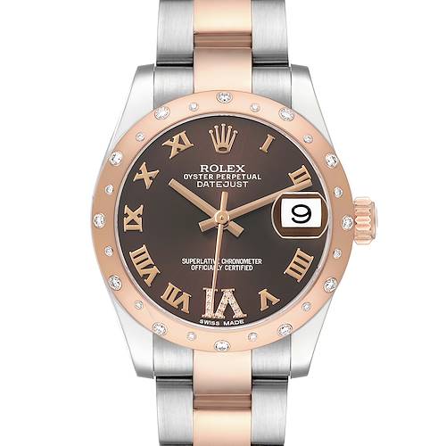 Photo of Rolex Datejust 31 Midsize Steel Rose Gold Diamond Ladies Watch 178341 Box Card