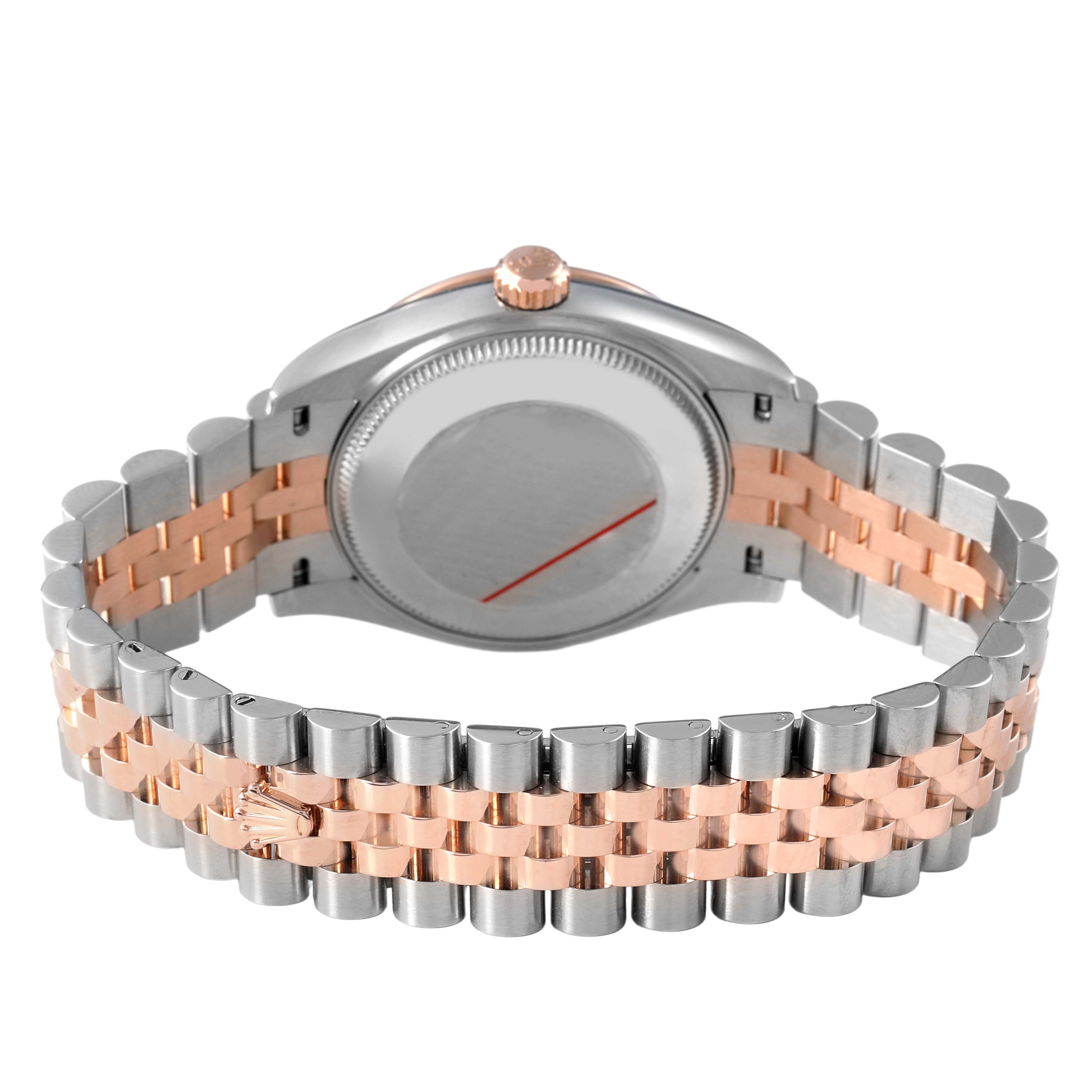 The image shows the back and side of a Rolex Datejust 278271 Women's Stainless Steel Silver Dial watch, highlighting the two-tone Jubilee bracelet and case back.