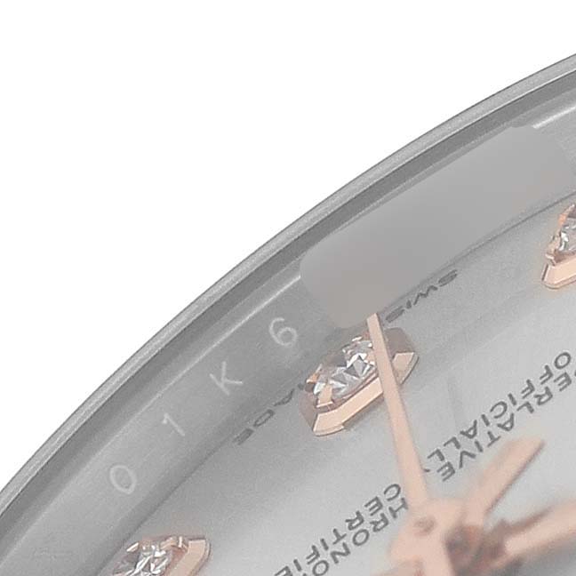 The image shows a close-up of the dial edge and hour markers of a Rolex Datejust 278271 Women's Stainless Steel Silver Dial watch.