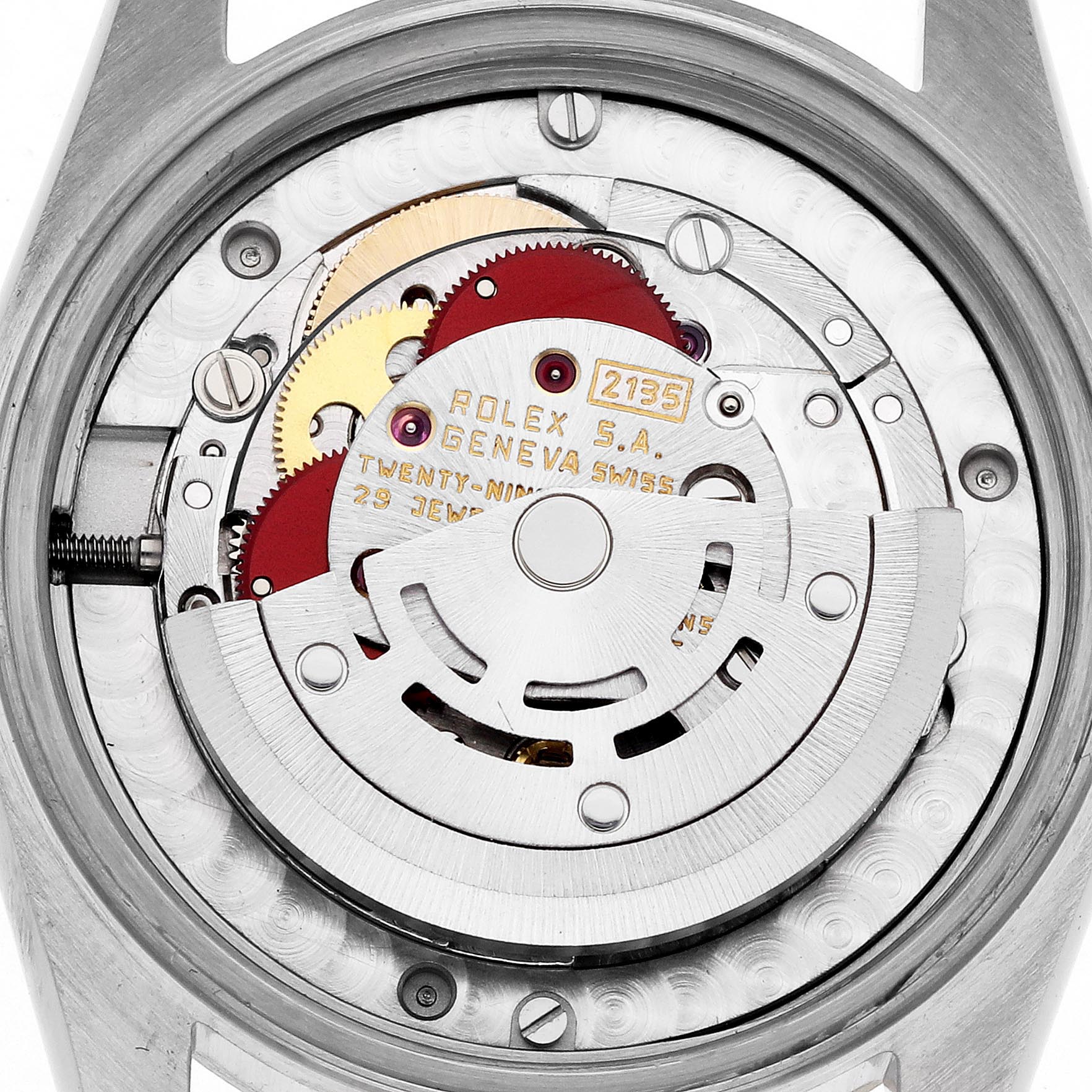 The image shows an inside view of the Rolex Mid-Size 68273 Women's Steel and Gold (two tone) Champagne Dial 68273 Women's Steel and Gold (two tone) Champagne Dial watch, highlighting its intricate movement components.