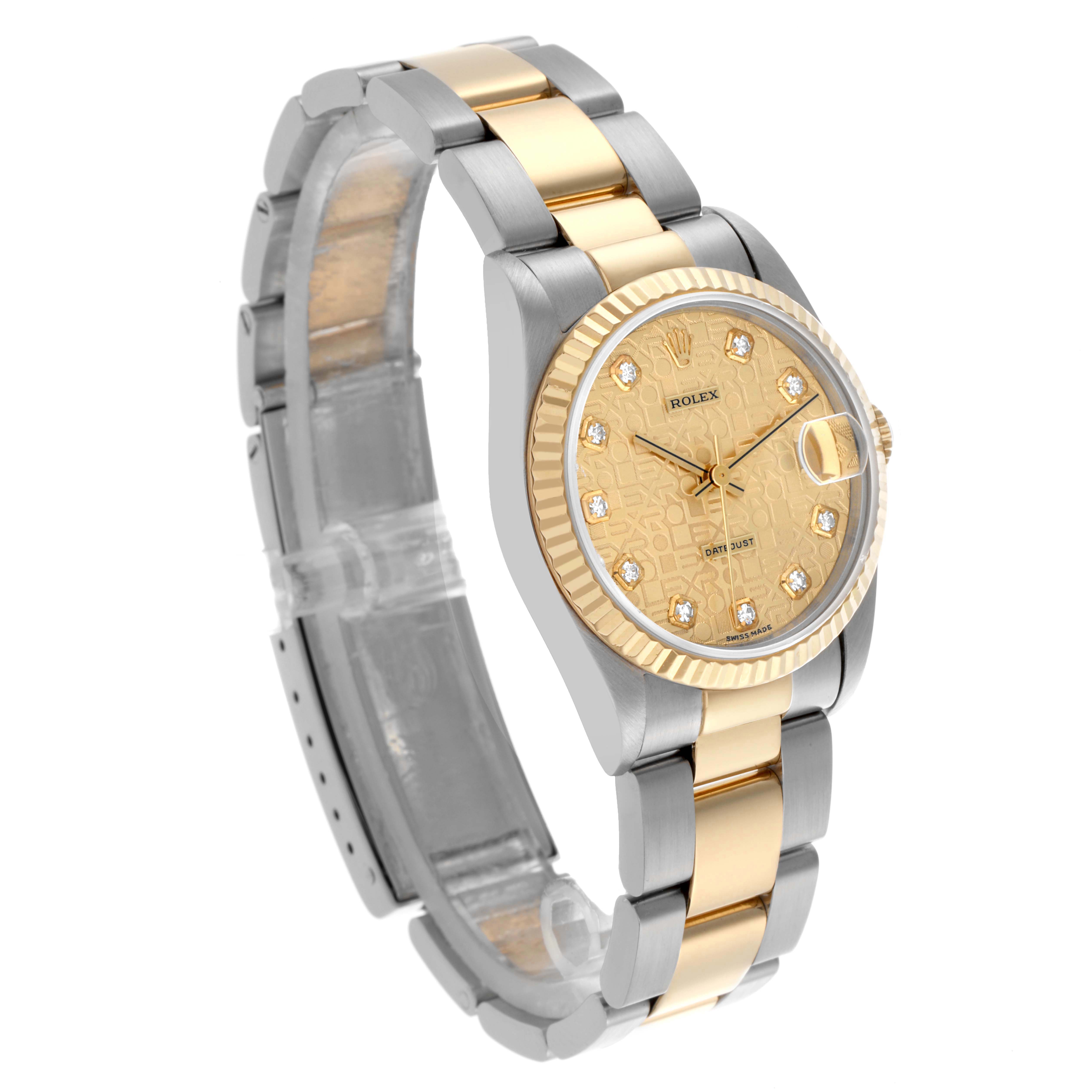 The Rolex Mid-Size 68273 Women's Steel and Gold (two tone) Champagne Dial 68273 Women's Steel and Gold (two tone) Champagne Dial watch is shown at a front angle, highlighting the gold and silver bracelet, bezel, and dial.