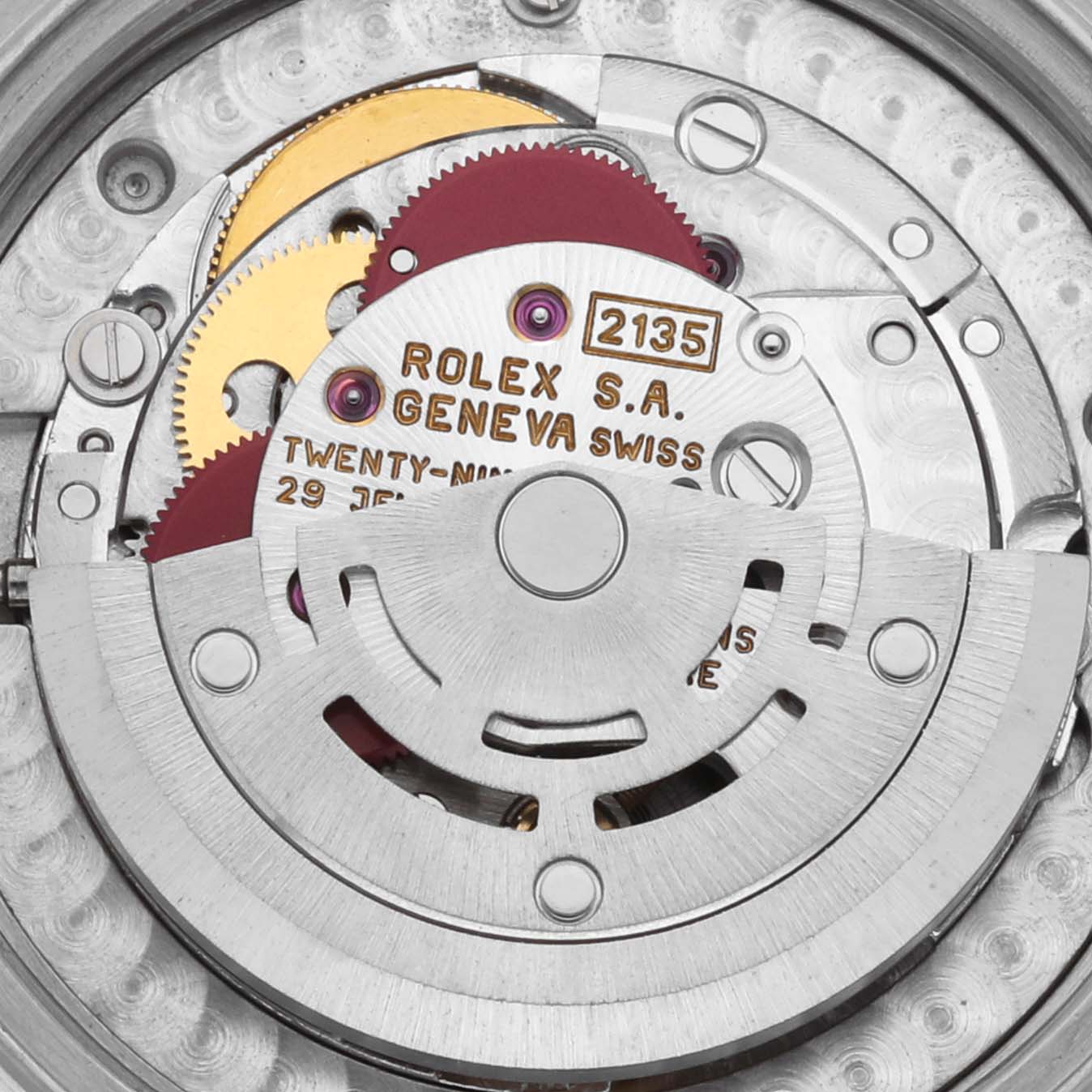 The image shows the internal movement components of a Rolex Mid-Size 68273 Women's Steel and Gold (two tone) Champagne Dial 68273 Women's Steel and Gold (two tone) Champagne Dial watch, viewed from the back.