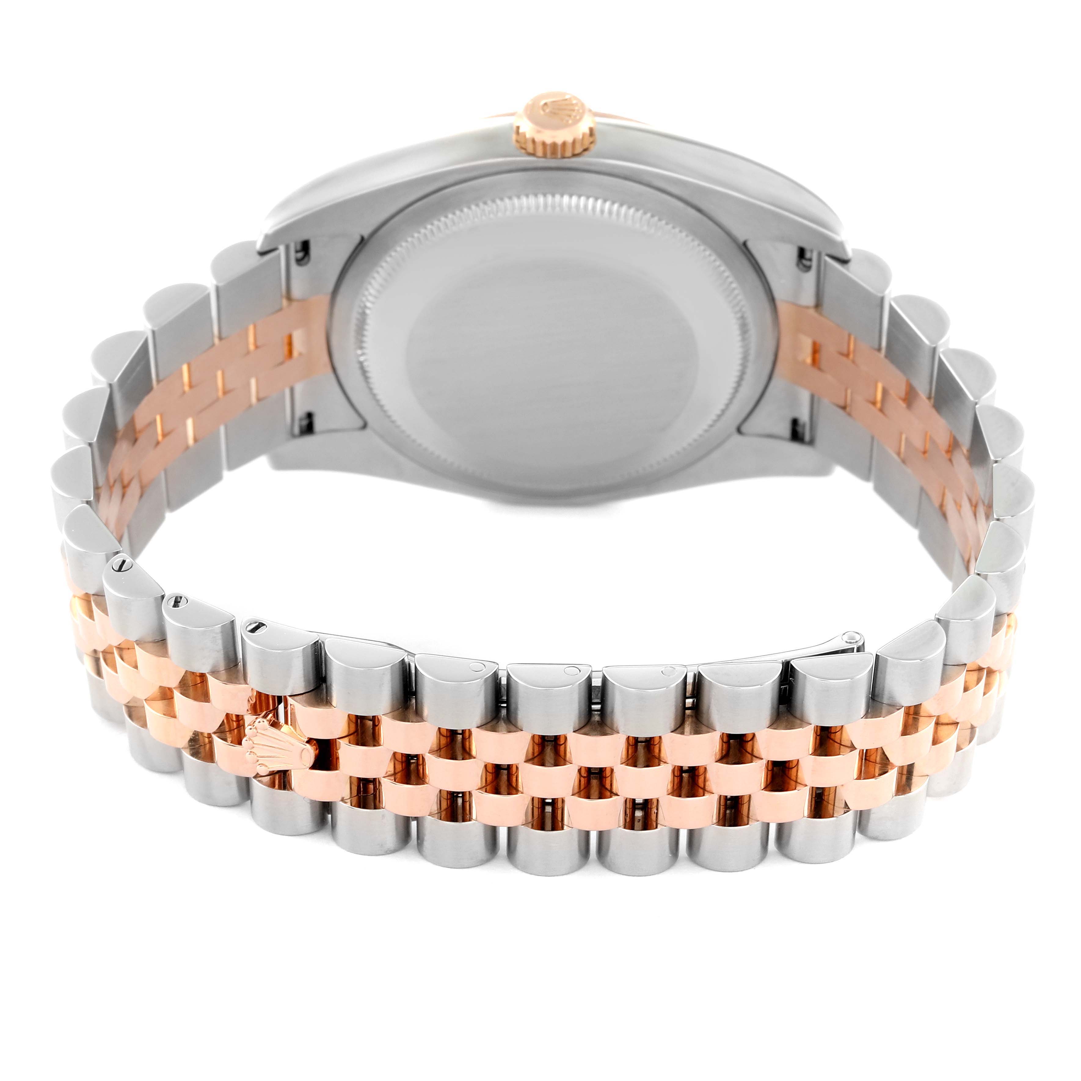 This image shows the back case and the bracelet of the Rolex Datejust 116231 Men's Steel and Gold (two tone) Black Dial 116231 Men's Steel and Gold (two tone) Black Dial watch in a two-tone metal finish.