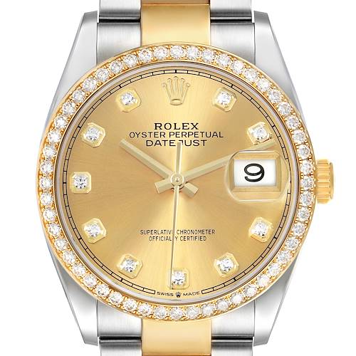 Photo of Rolex Datejust 36 Steel Yellow Gold Diamond Dial Mens Watch 126283 Box Card