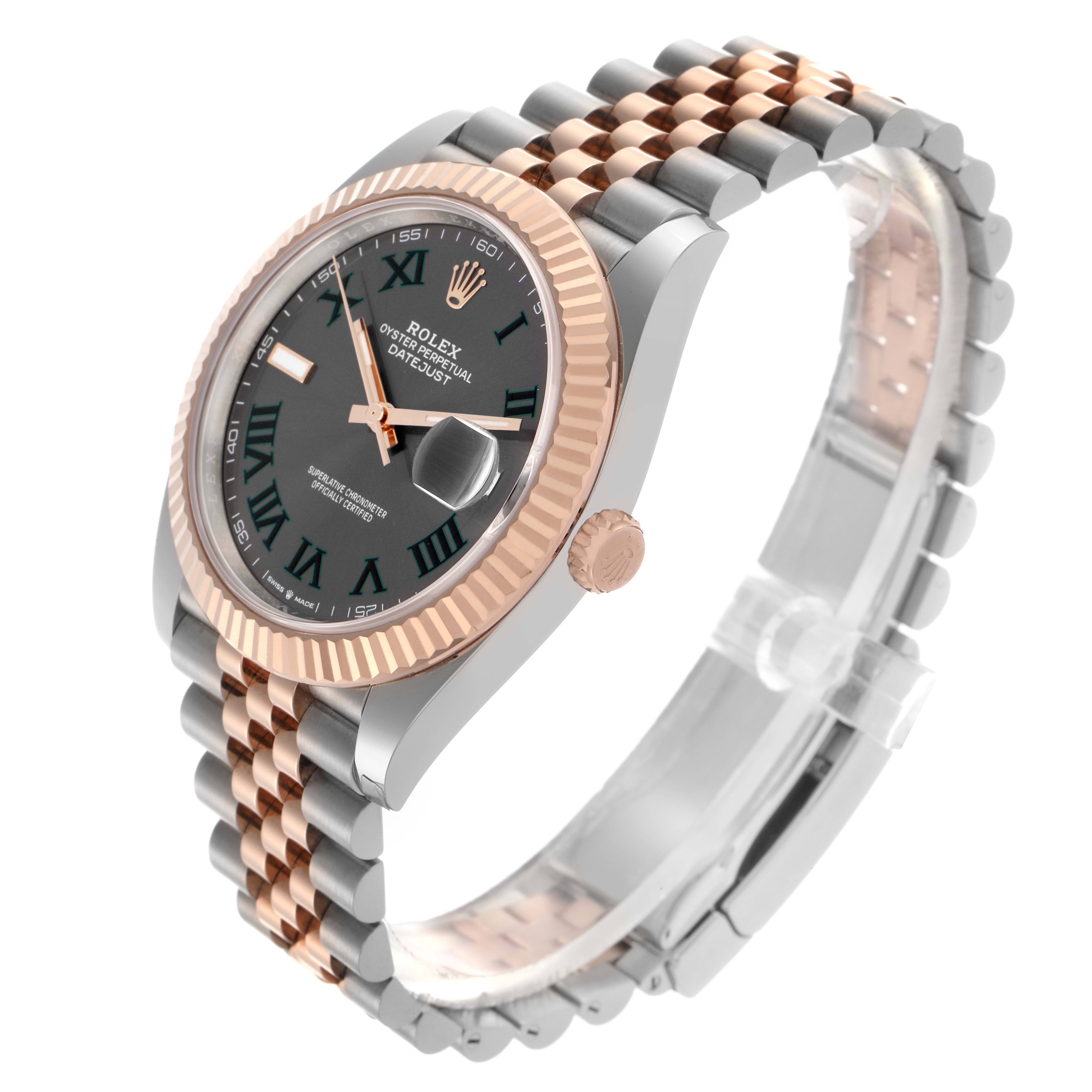 The Rolex Datejust 41 126331 Men
s Steel and Gold (two tone) Grey Dial 126331 Men
s Steel and Gold (two tone) Grey Dial is shown at a three-quarter angle, highlighting the fluted bezel, Jubilee bracelet, and cyclops lens.
