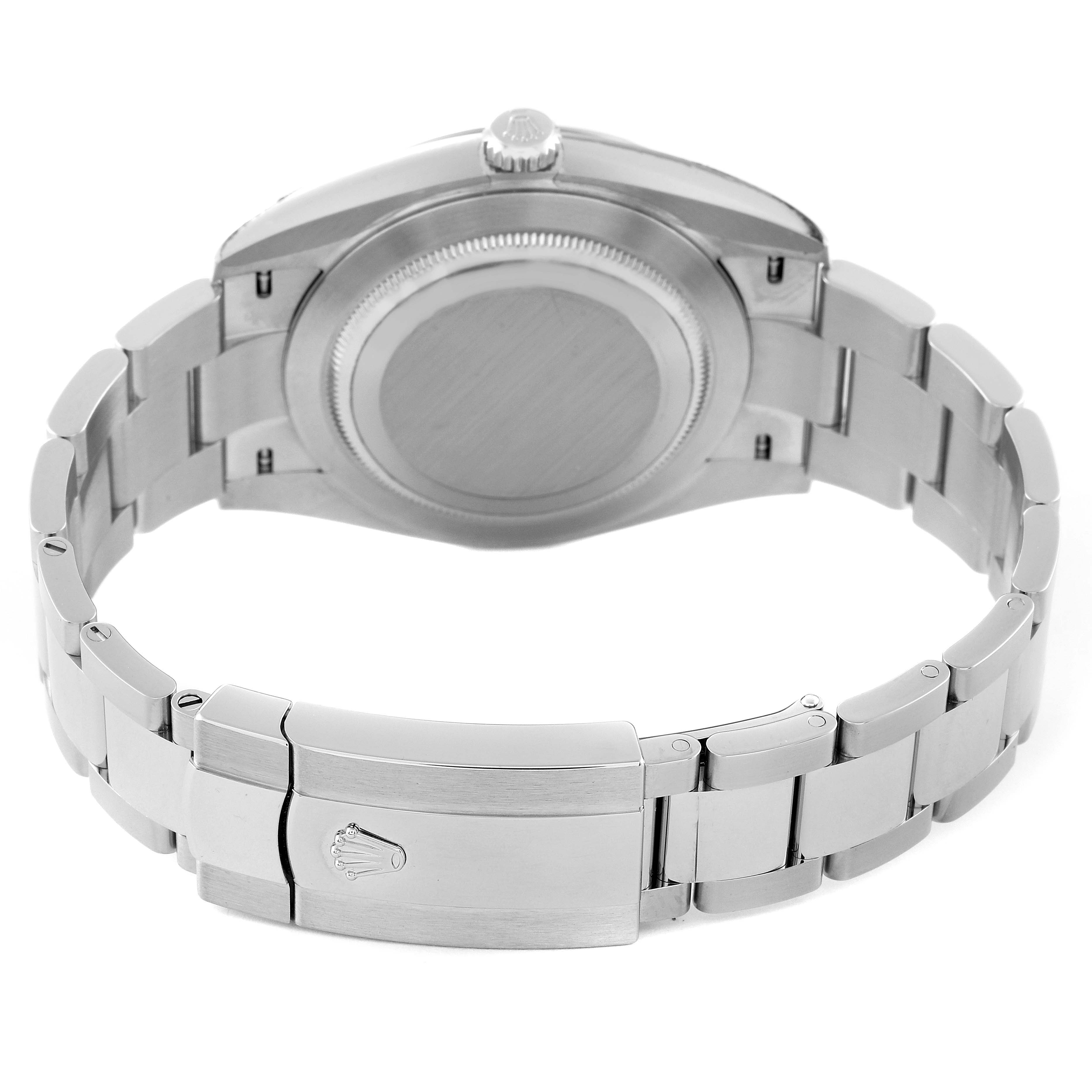 The image shows the back case and bracelet clasp of a Rolex Datejust 41 126334 Men
s Stainless Steel Grey Dial 126334 Men
s Stainless Steel Grey Dial model.