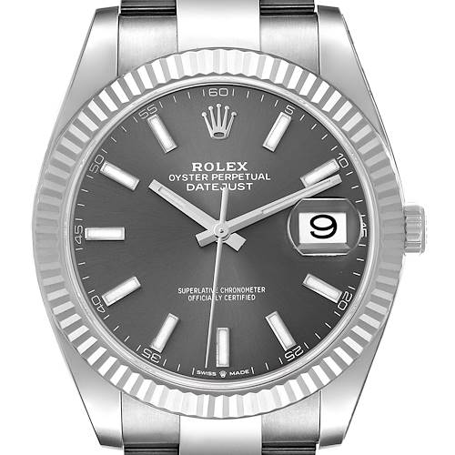 Photo of Rolex Datejust 41 Steel White Gold Slate Dial Mens Watch 126334 Box Card