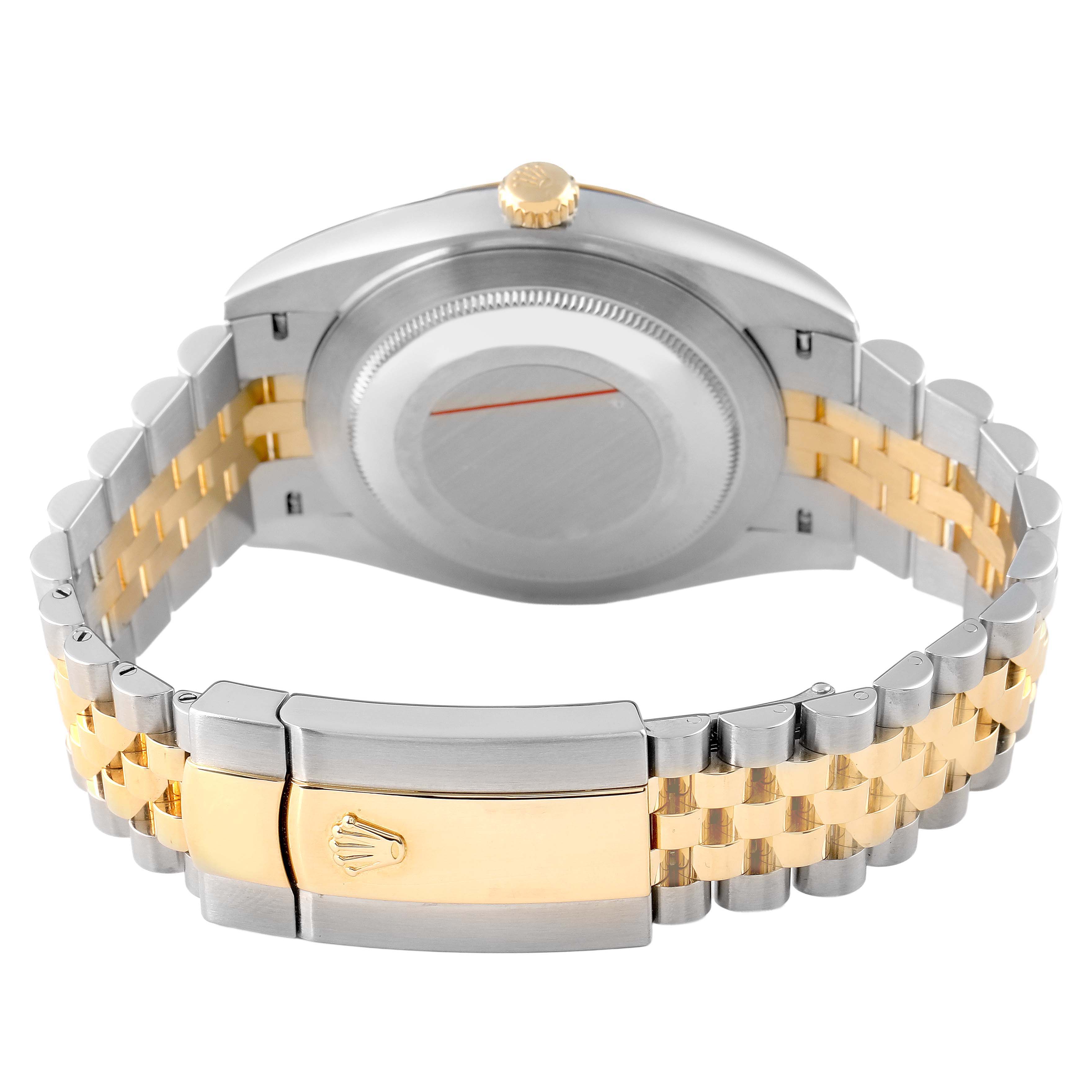 The image shows the back view of the Rolex Datejust 41 126333 Men's Steel and Gold (two tone) Champagne Dial, featuring the case back, bracelet, and clasp.