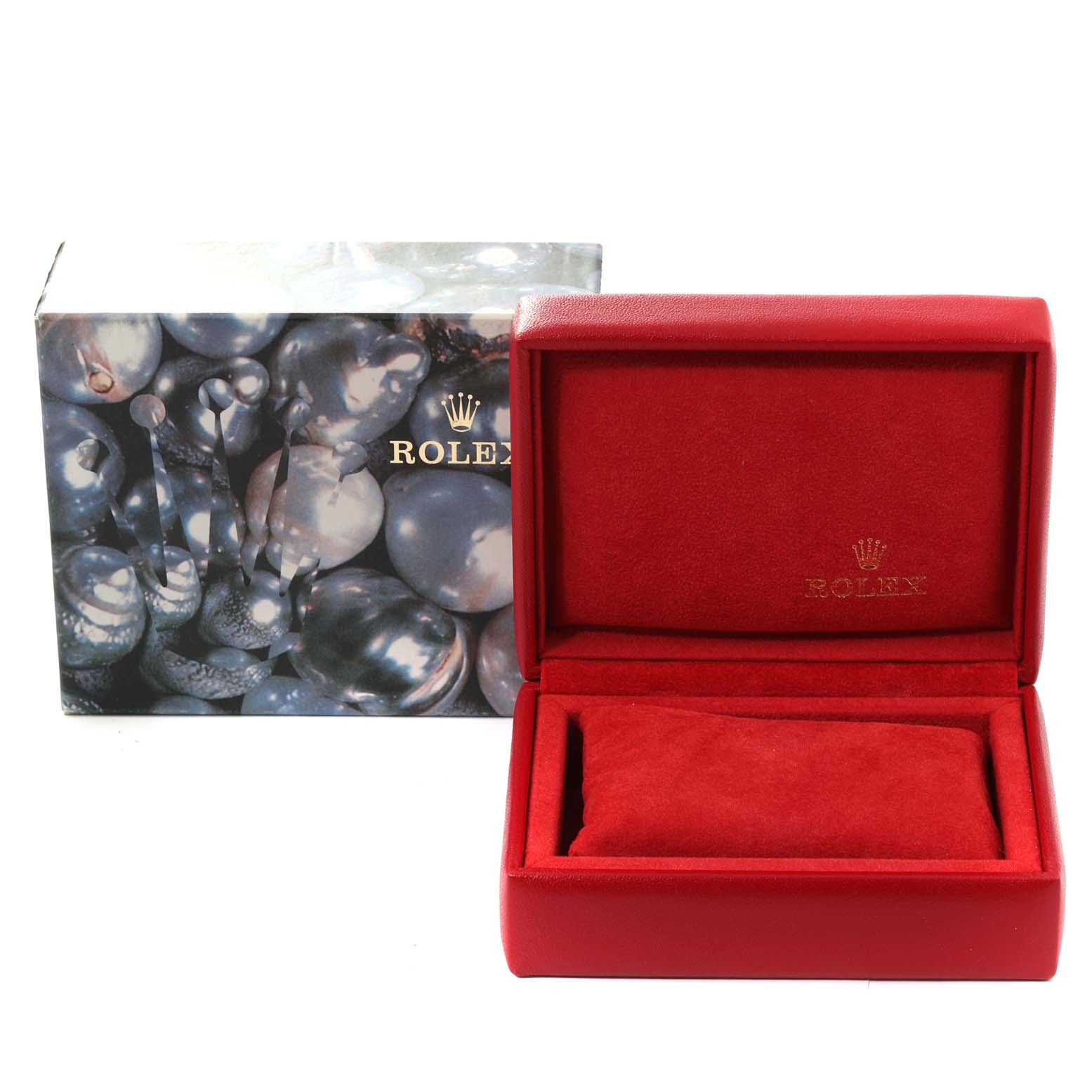 The image shows a Rolex Datejust 69173 Women's Steel and Gold (two tone) Champagne Dial 69173 Women's Steel and Gold (two tone) Champagne Dial watch's display box and packaging from a front view.