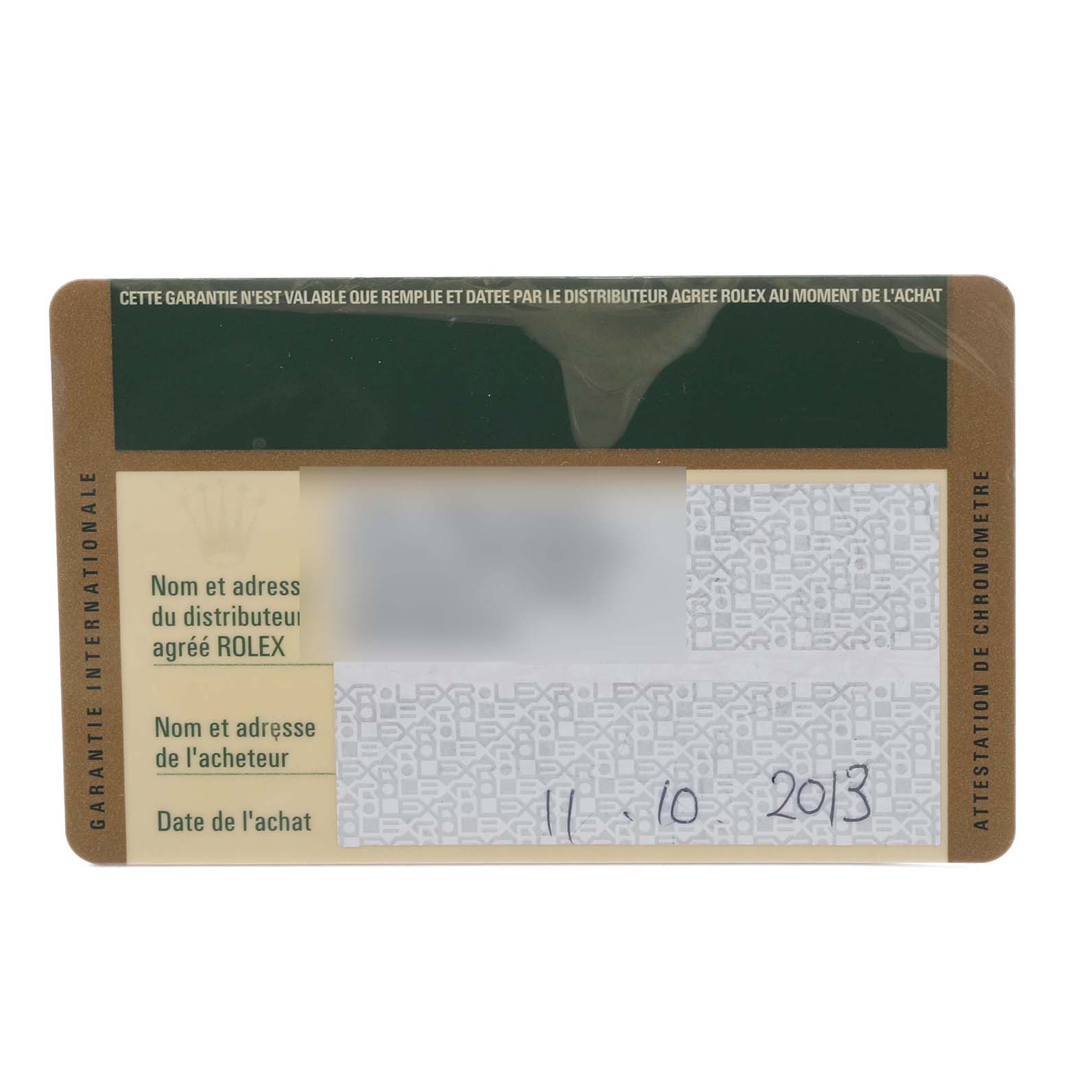 This image shows a Rolex warranty card associated with the Datejust 41 model, featuring purchase details.