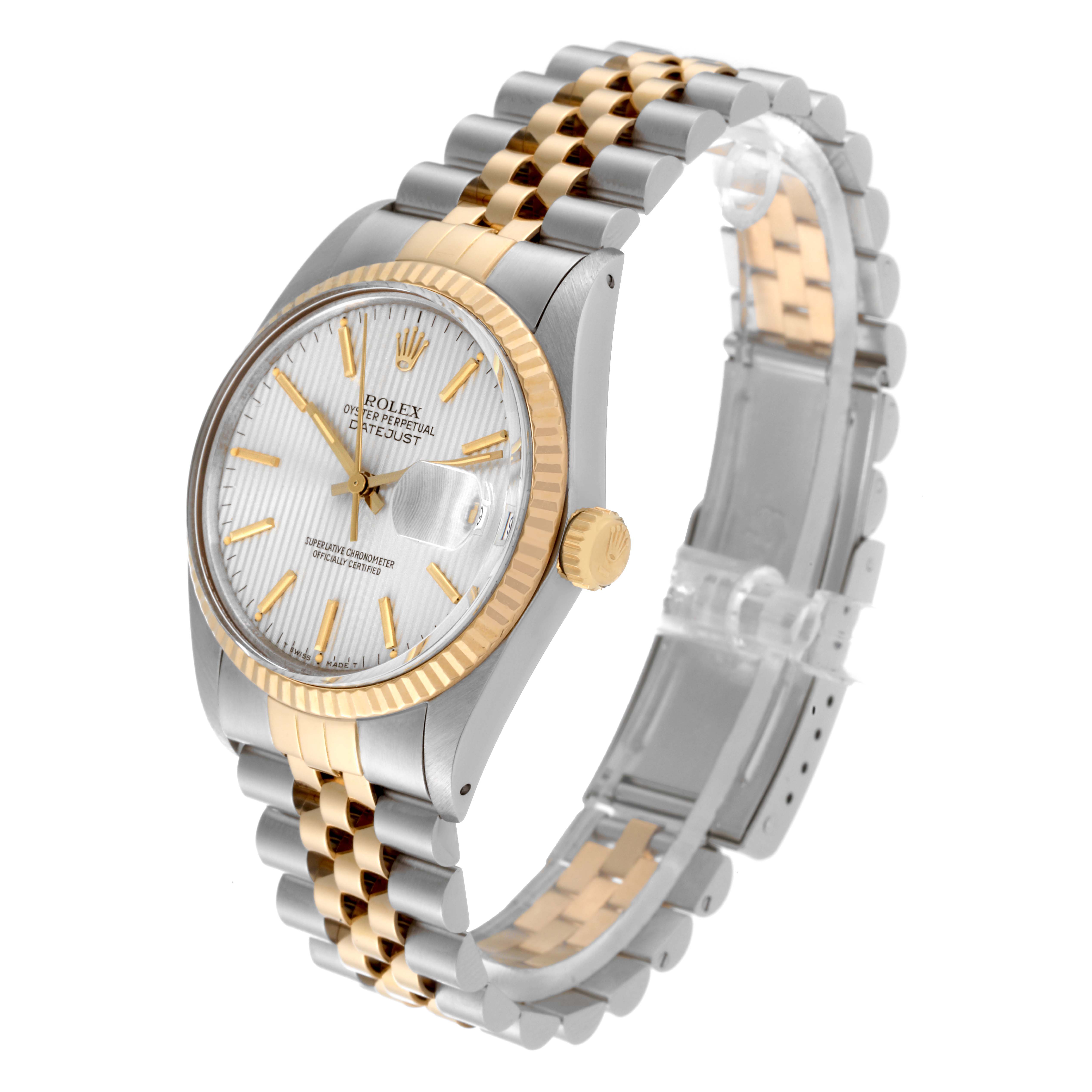 The image shows a Rolex Vintage Collection 16013 Men's Steel and Gold (two tone) Silver Dial 16013 Men's Steel and Gold (two tone) Silver Dial model watch at a front three-quarter angle, highlighting its dial, case, crown, and bracelet.
