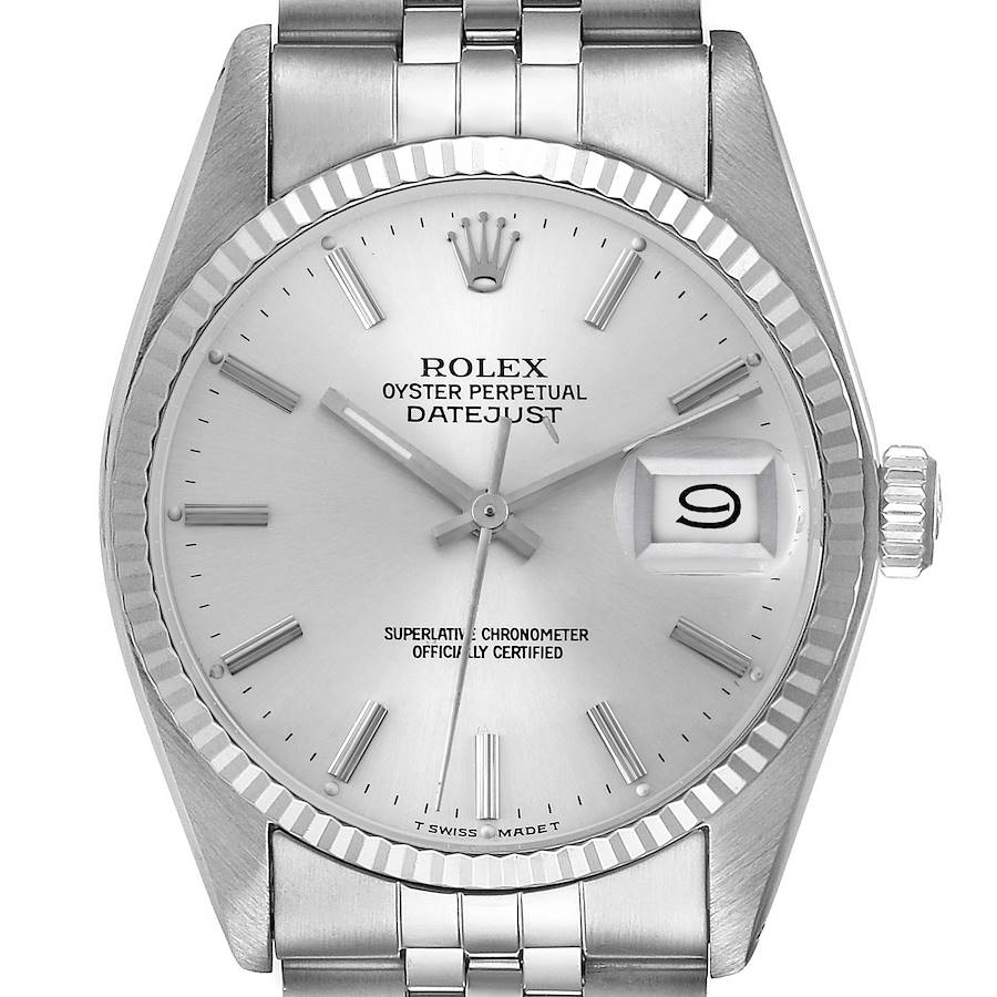 Rolex Datejust Steel White Gold Silver Dial Vintage Mens Watch 16014 Box Papers SwissWatchExpo