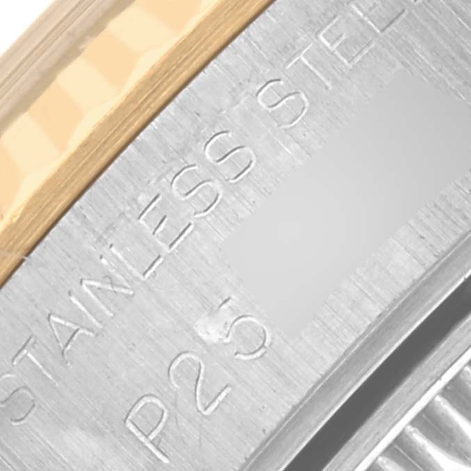 The image shows a close-up of the side of a Rolex Datejust 79173 Women's Steel and Gold (two tone) Grey Dial 79173 Women's Steel and Gold (two tone) Grey Dial watch, highlighting the stainless steel case and part of the bezel.