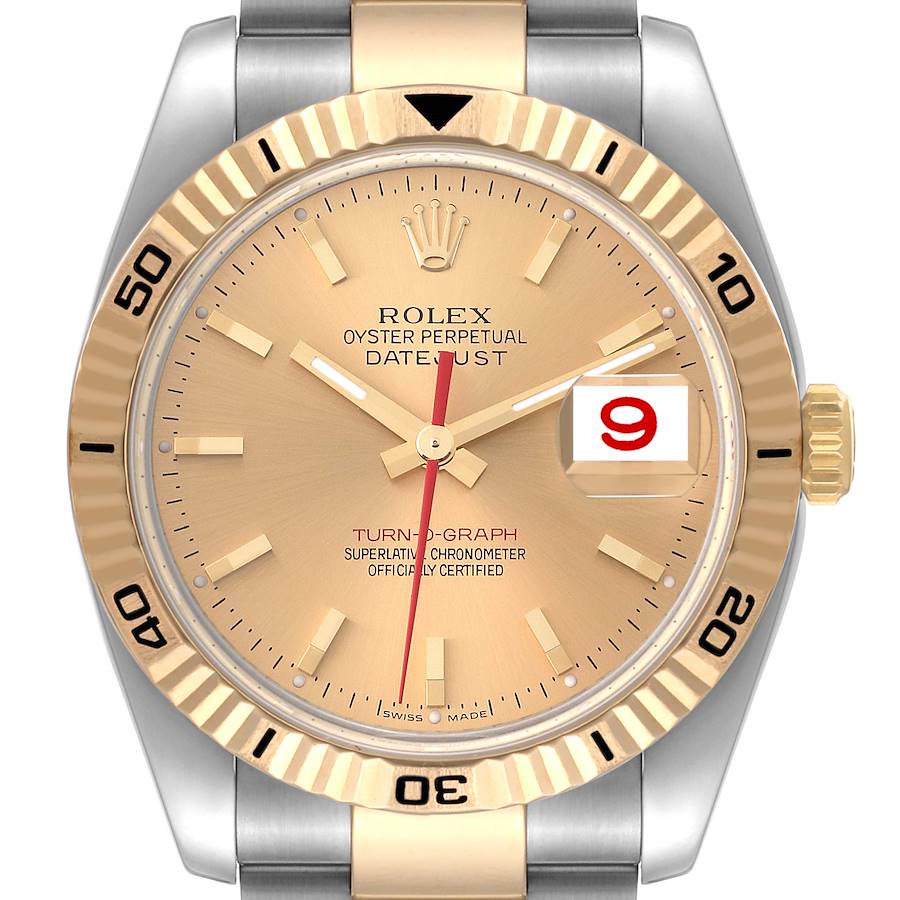 Rolex Datejust Turnograph Steel Yellow Gold Champagne Dial Mens Watch 116263 SwissWatchExpo