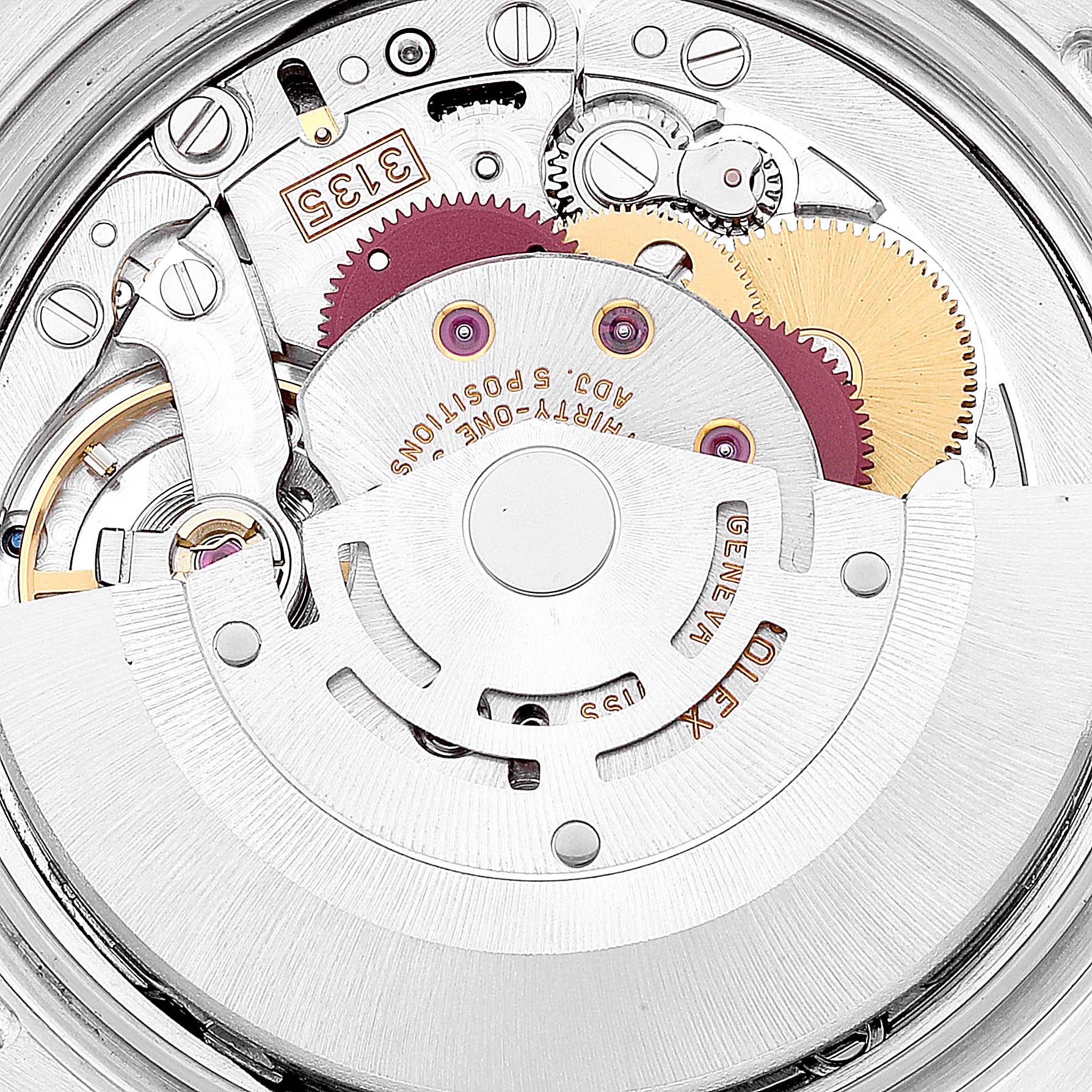 The image shows the intricate internal mechanism of a Rolex Turn-o-Graph 116263 Men's Steel and Gold (two tone) Champagne Dial 116263 Men's Steel and Gold (two tone) Champagne Dial watch viewed from the back.
