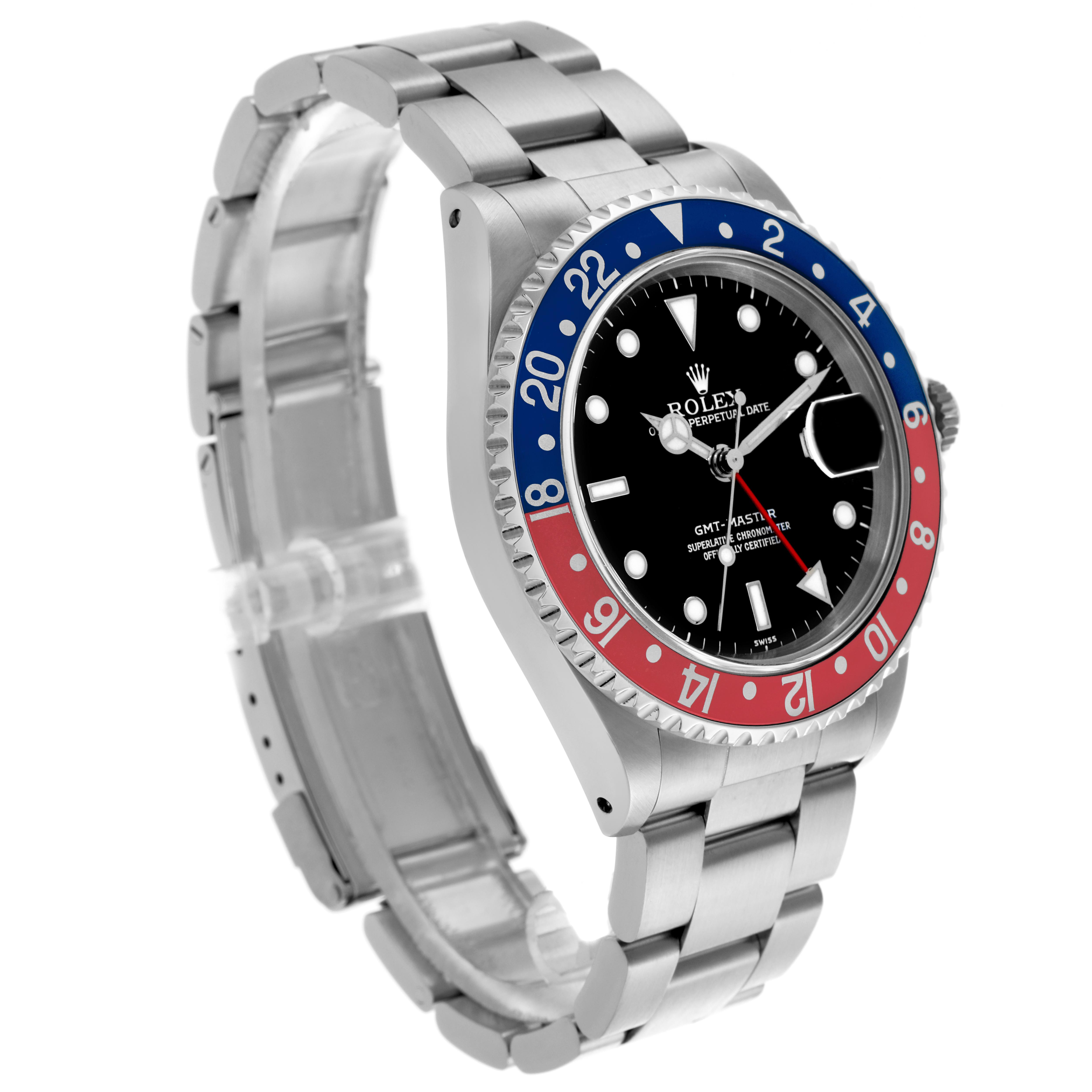 The Rolex GMT-Master 16700 Men's Stainless Steel Black Dial 16700 Men's Stainless Steel Black Dial watch is shown from a front-left angle, highlighting the dial, bezel, and bracelet.