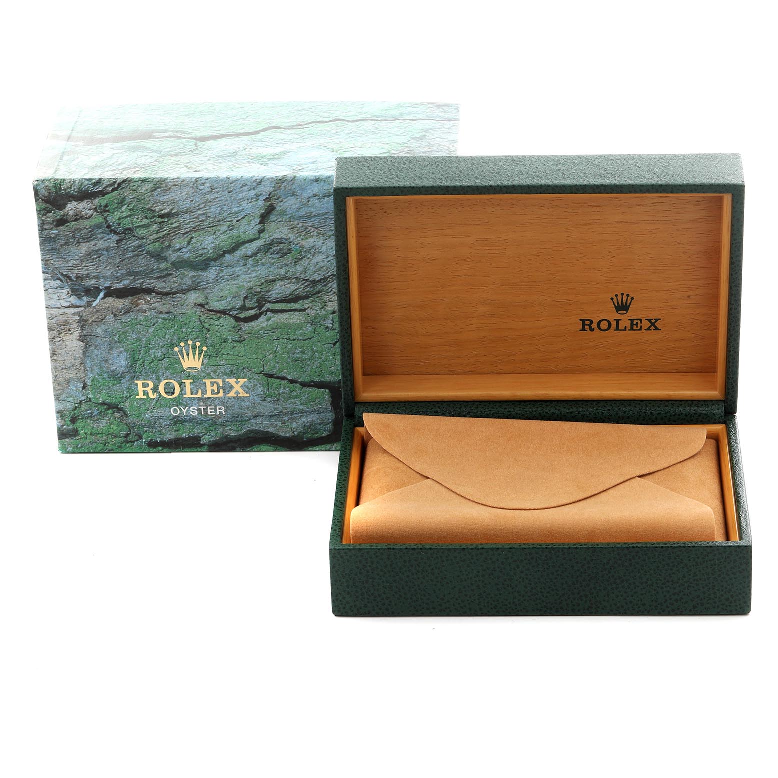 The image shows the packaging and inner box of a Rolex GMT-Master 16700 Men's Stainless Steel Black Dial 16700 Men's Stainless Steel Black Dial watch, featuring the brand logo on both.