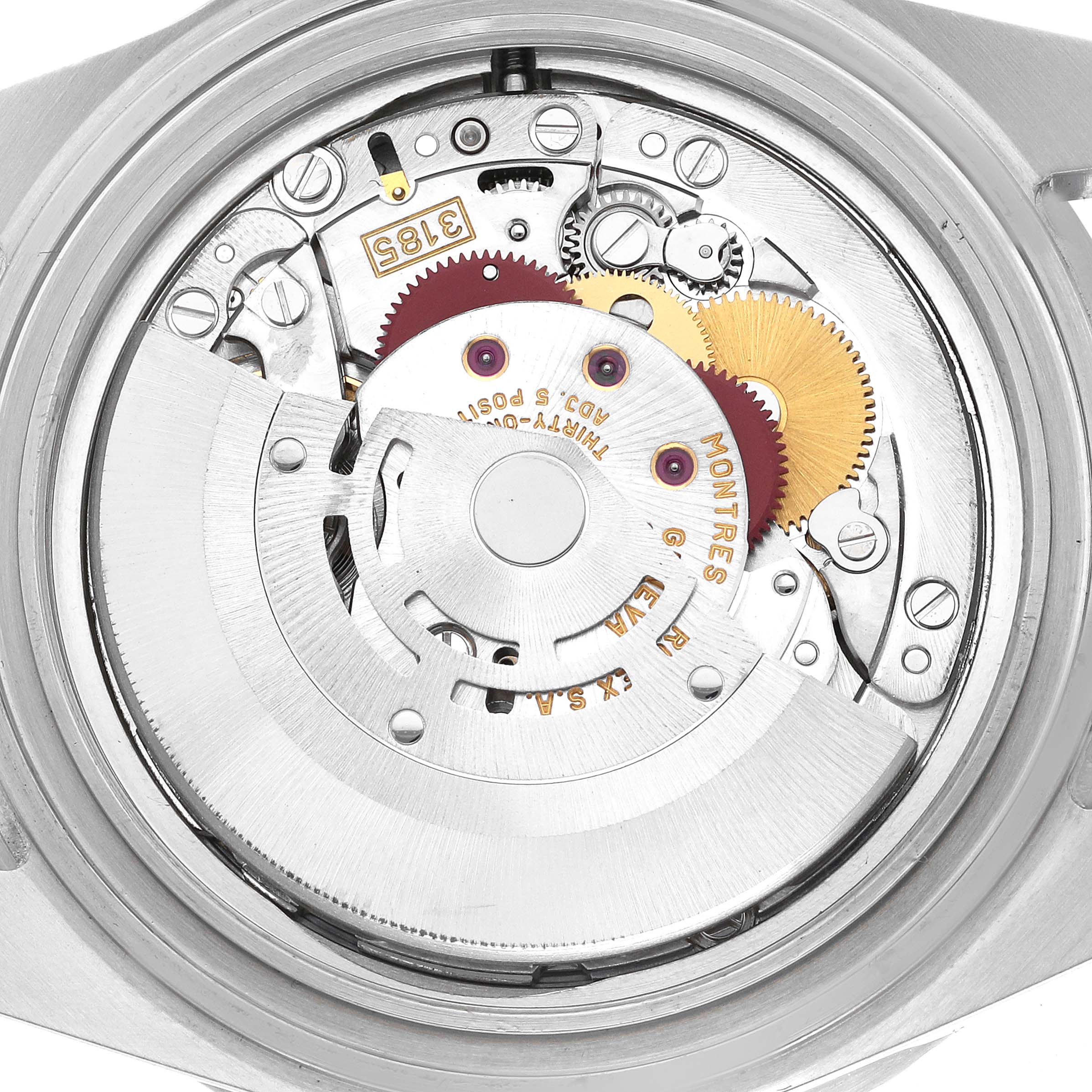 This image shows the detailed movement mechanism of a Rolex GMT-Master 16710 Men's Stainless Steel Black Dial 16710 Men's Stainless Steel Black Dial watch from the back.