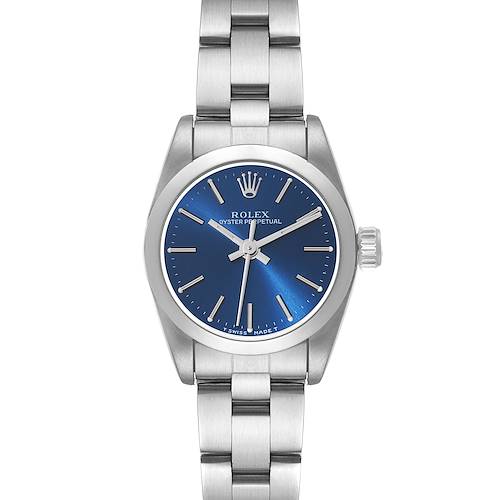 Photo of Rolex Oyster Perpetual Non-Date Blue Dial Smooth Bezel Steel Ladies Watch 67180