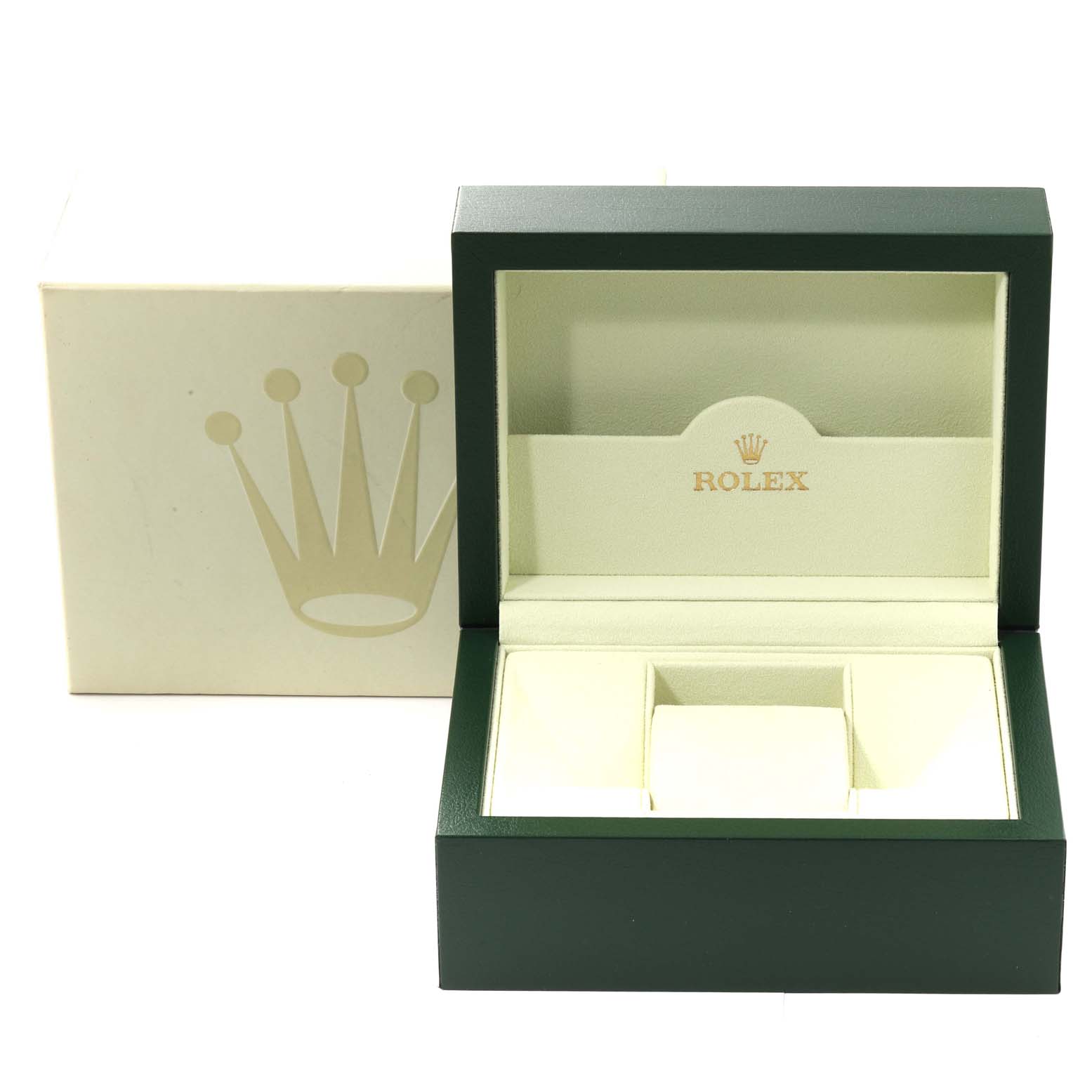 The image shows an open Rolex Oyster Perpetual 116000 Men
s Stainless Steel Purple Dial 116000 Men
s Stainless Steel Purple Dial watch box with the surrounding packaging visible.