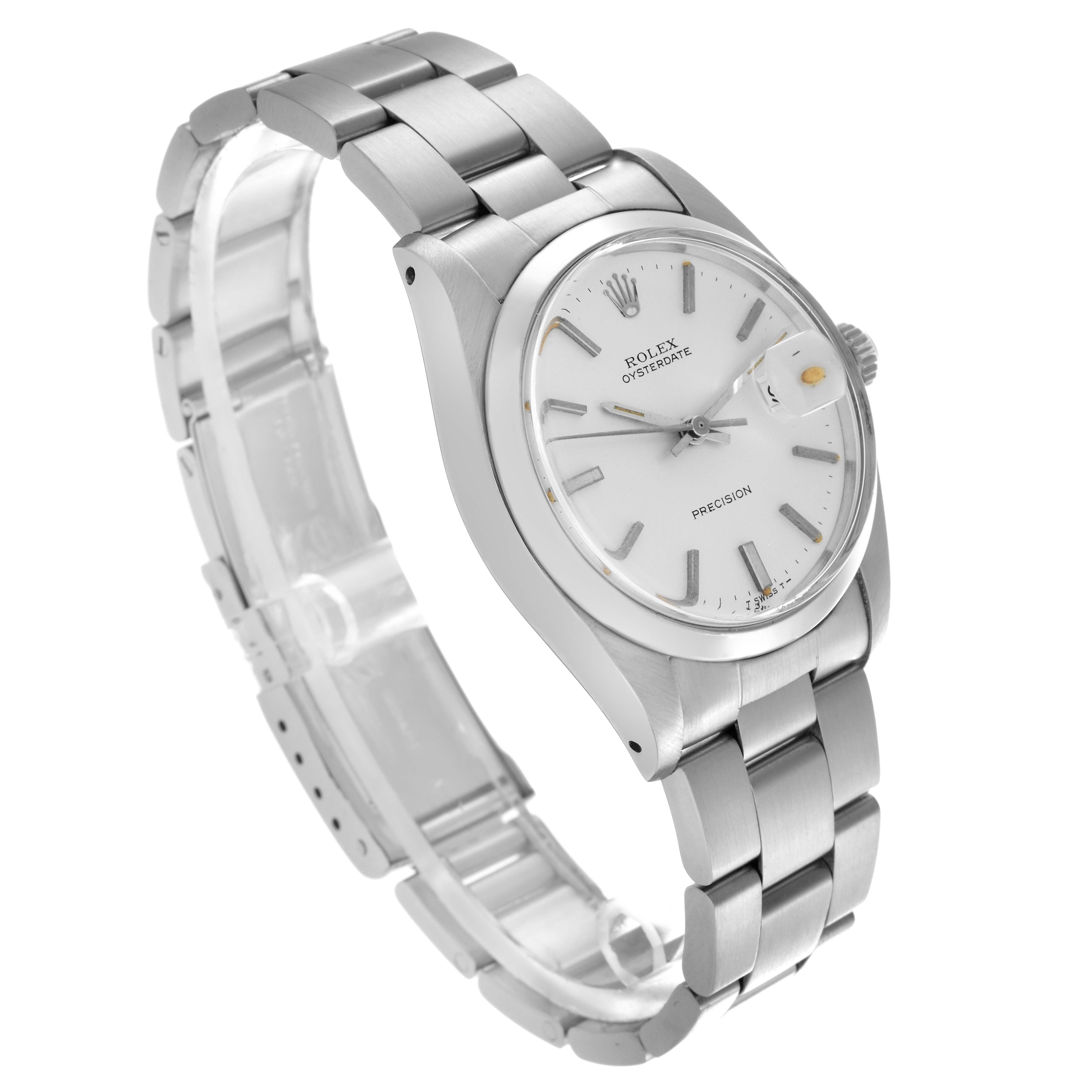 The Rolex Date 6694 Men's Stainless Steel Silver Dial 6694 Men's Stainless Steel Silver Dial model is shown at a three-quarter angle, highlighting the dial, case, and bracelet.