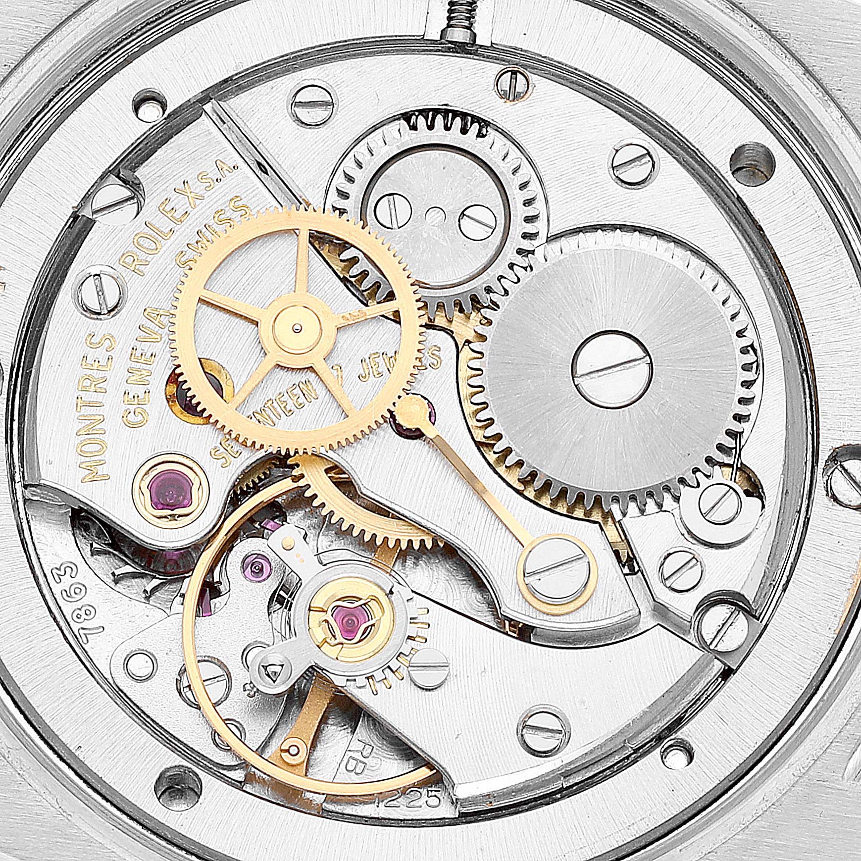 This image shows a close-up view of the inner mechanical workings of a Vintage Collection model by Rolex.