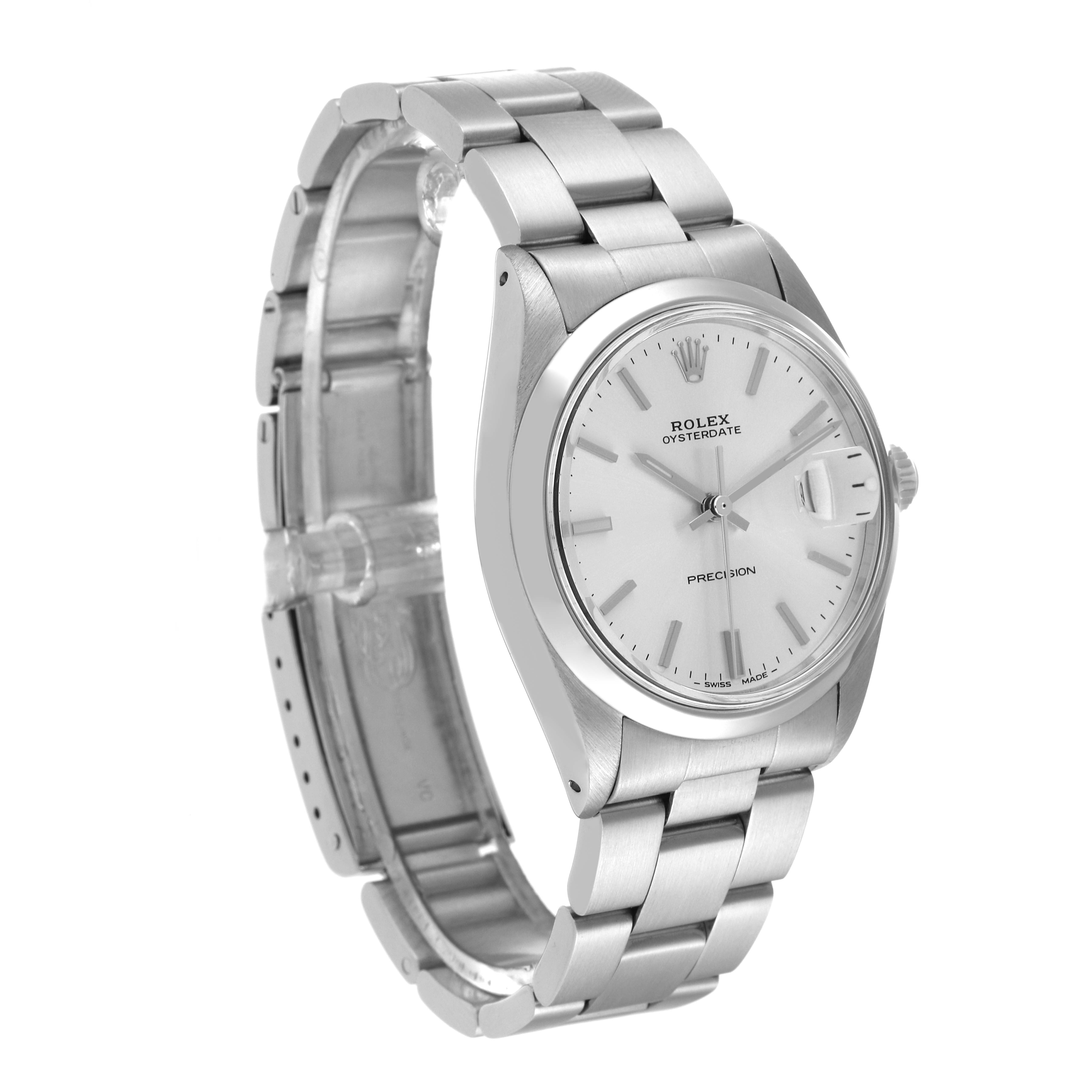 The image shows a side angle of the Vintage Collection Rolex Oysterdate watch, highlighting its dial, bezel, case, and bracelet.