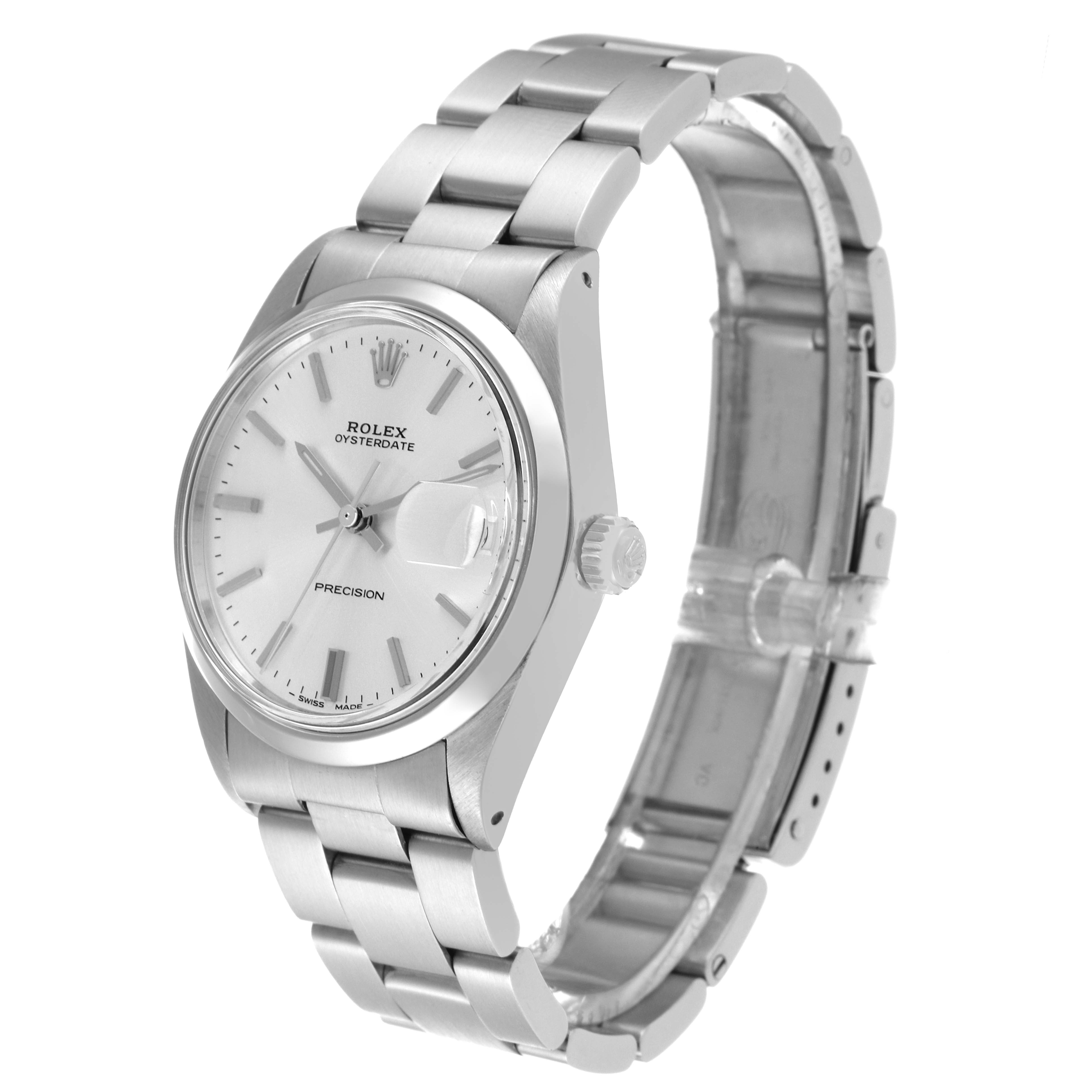 The image shows a side view of the Rolex Vintage Collection 6694 Men's Stainless Steel Silver Dial 6694 Men's Stainless Steel Silver Dial Oysterdate Precision watch, featuring the bracelet and crown.