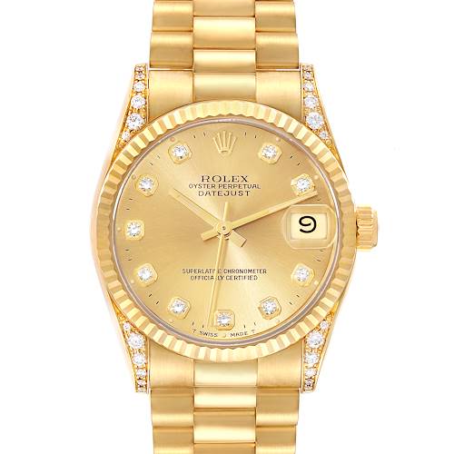 Photo of Rolex President Midsize Champagne Dial Yellow Gold Diamond Ladies Watch 68238