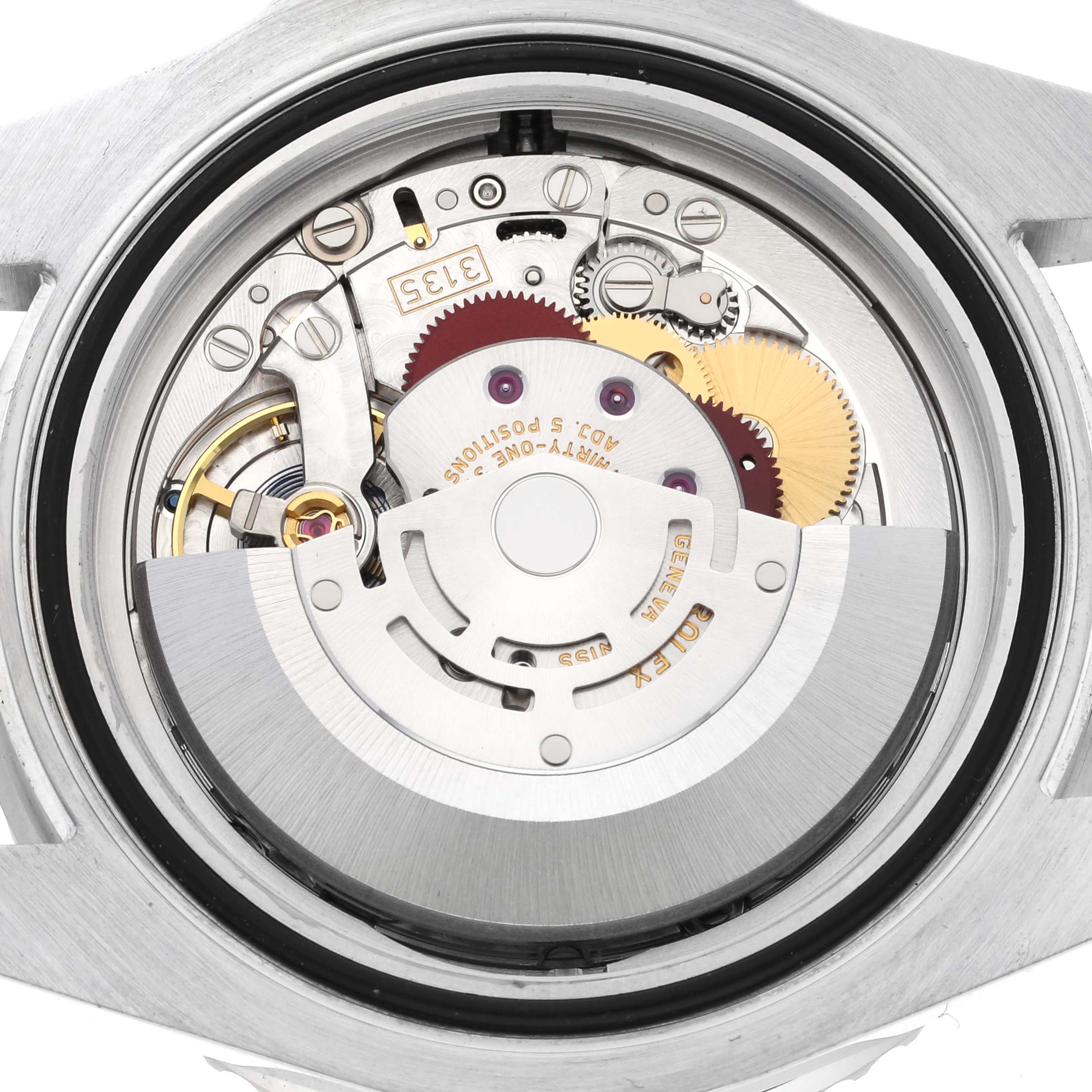 This image shows an open back view of the movement mechanism inside a Rolex Sea-Dweller 116600 Men
s Stainless Steel Black Dial 116600 Men
s Stainless Steel Black Dial watch.