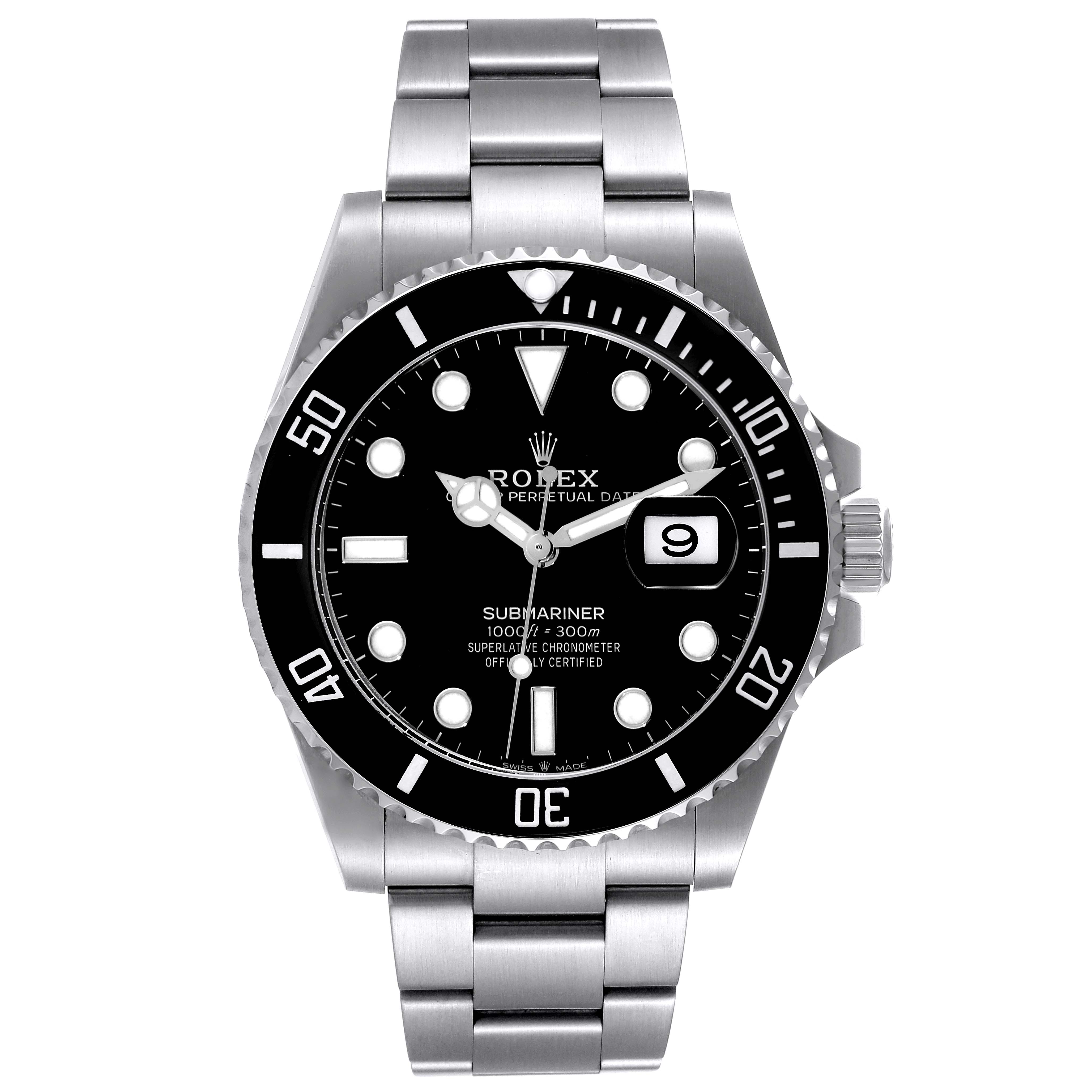 The image shows a front view of the Rolex Submariner 126610 Men
s Stainless Steel Black Dial 126610 Men
s Stainless Steel Black Dial watch, displaying the dial, bezel, and bracelet.