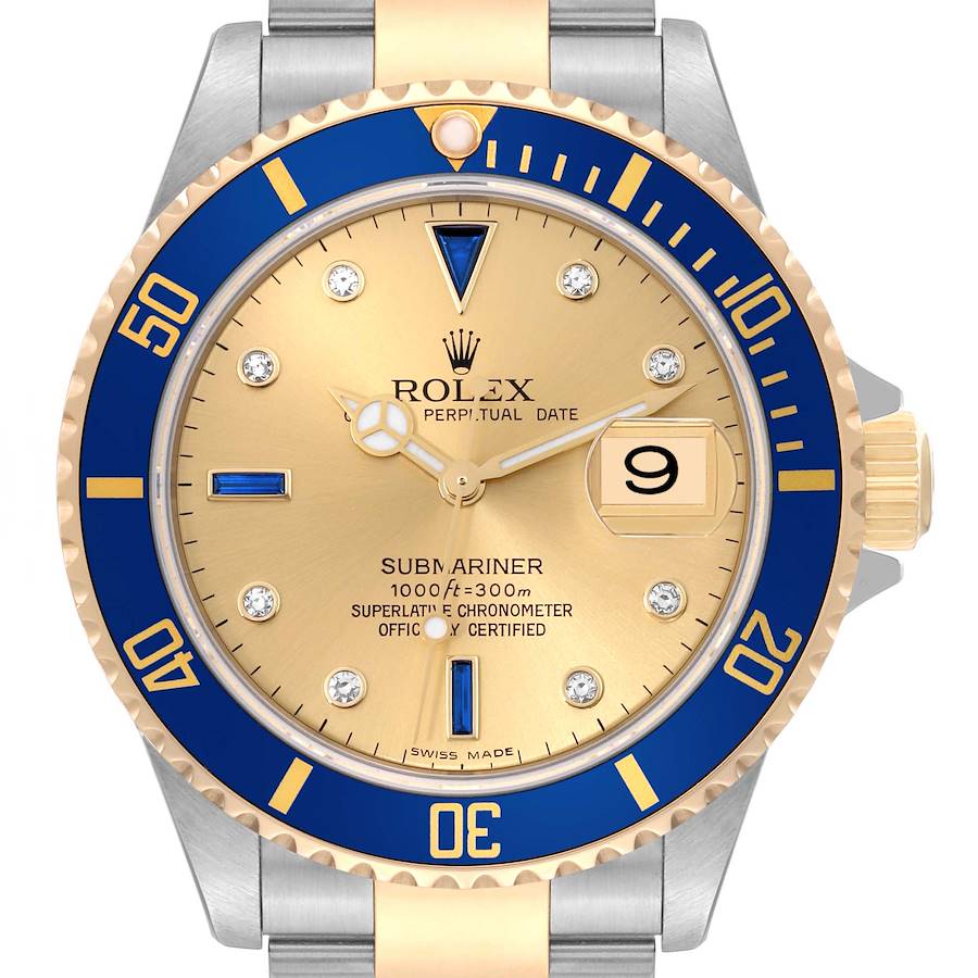 Rolex Submariner Steel Yellow Gold Diamond Serti Dial Mens Watch 16613 Box Card SwissWatchExpo