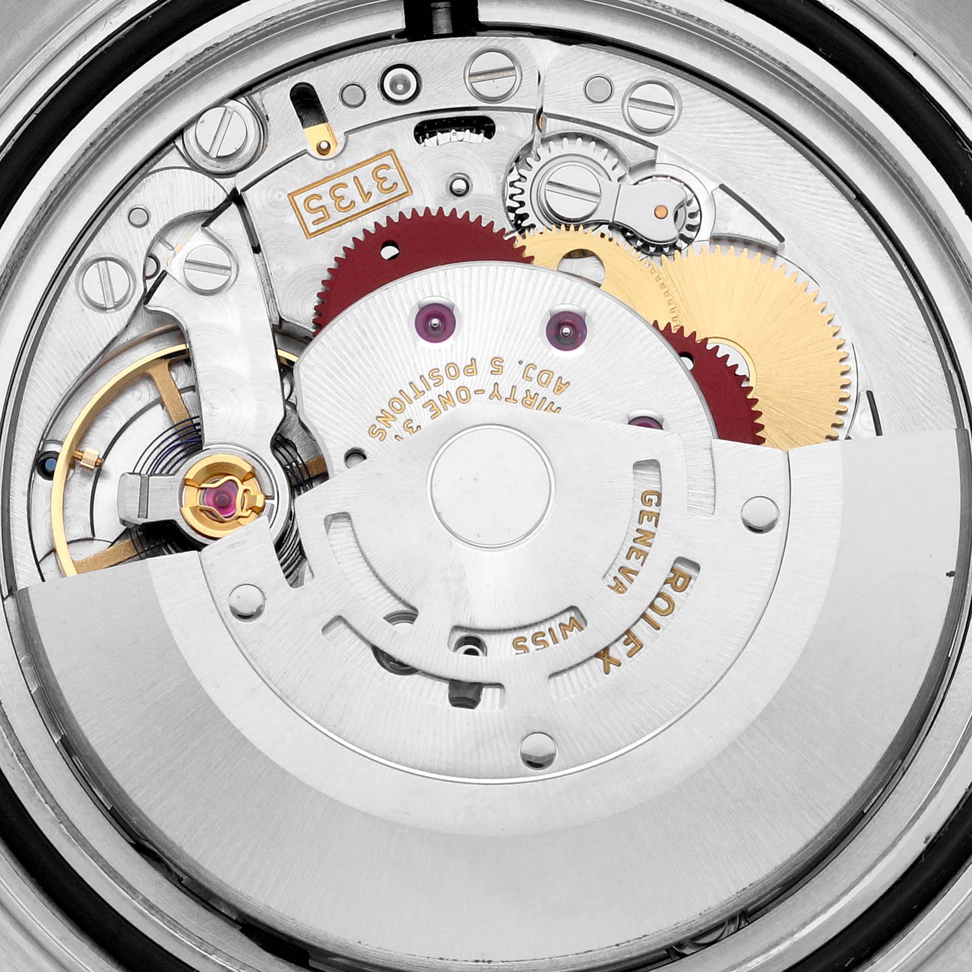 This image shows a close-up view of the movement and mechanical parts of a Rolex Yacht-Master 116622 Men's Stainless Steel Blue Dial 116622 Men's Stainless Steel Blue Dial watch.