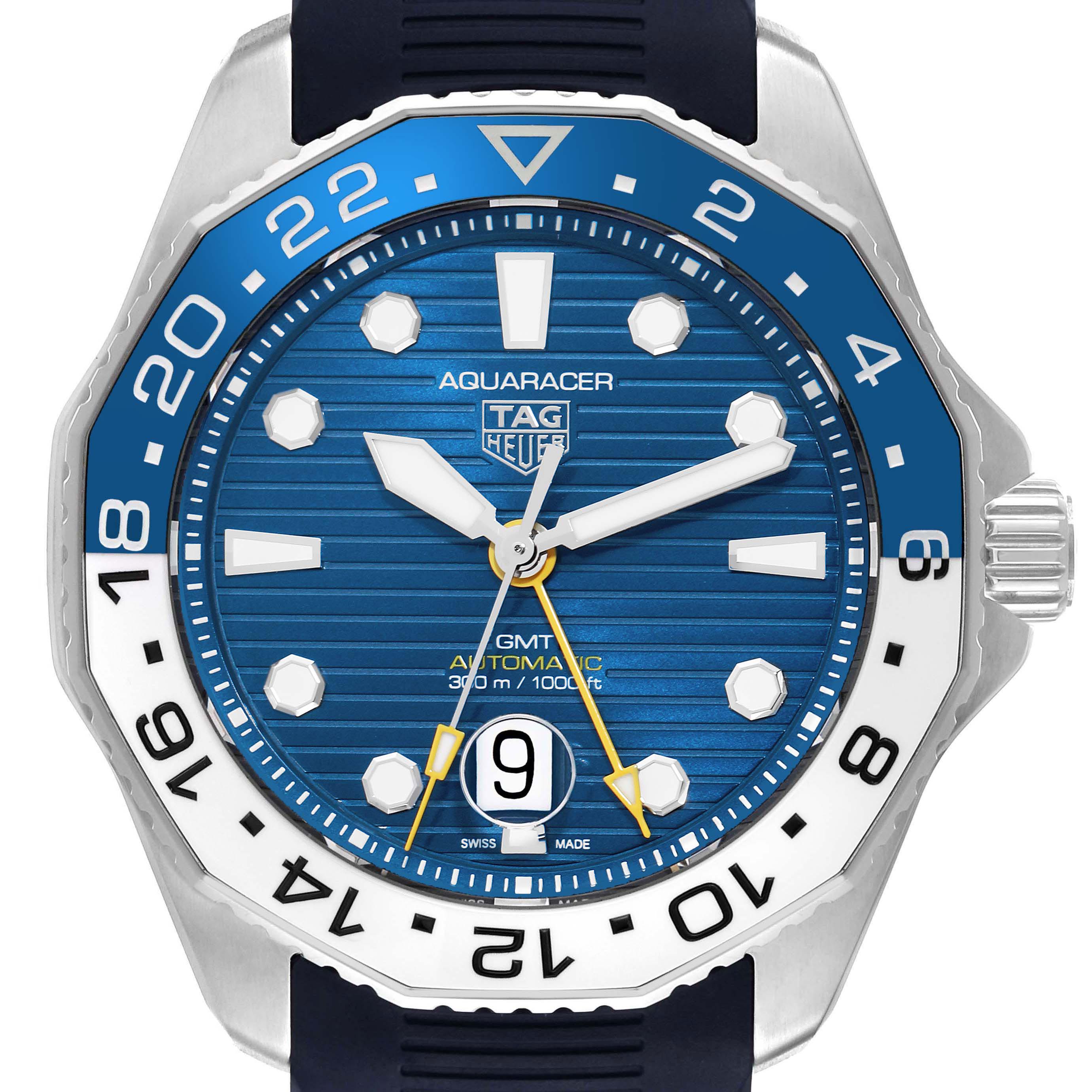 The Tag Heuer Aquaracer WBP2010.FT6198 Men's Stainless Steel Blue Dial WBP2010.FT6198 Men's Stainless Steel Blue Dial watch is shown from the front, highlighting the dial, hands, bezel, and crown.