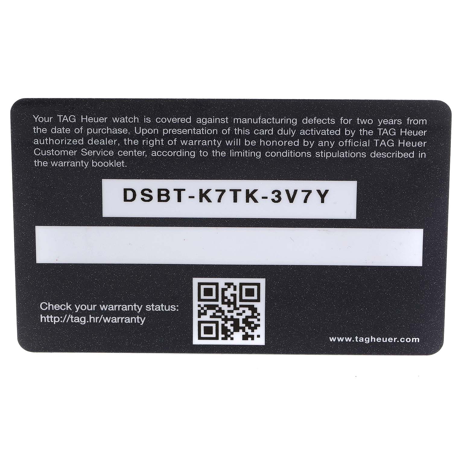 The image shows a warranty card for a Tag Heuer Connected SBG8A82.EB0206 Men's Titanium  SBG8A82.EB0206 Men's Titanium  model, viewed from the front.