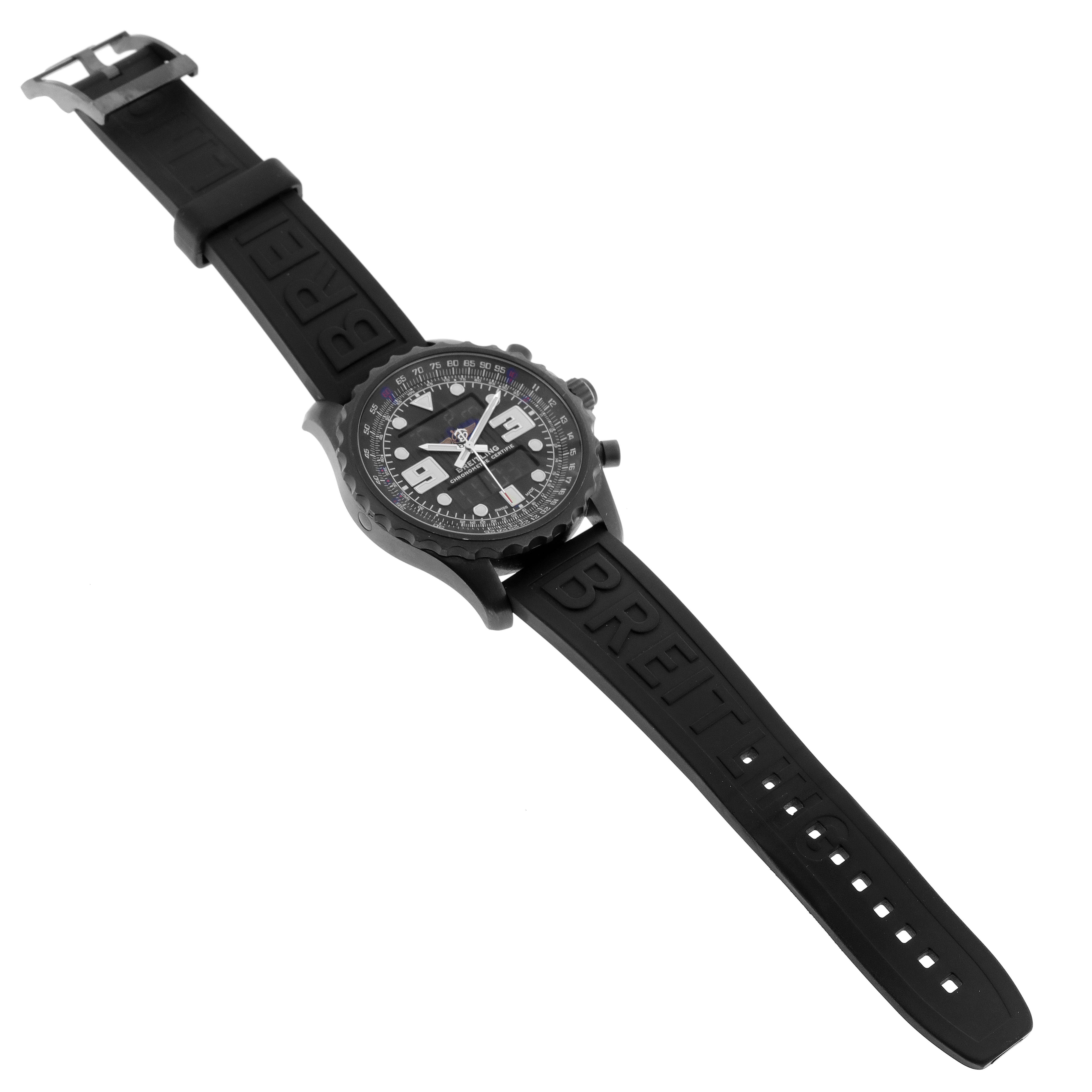 The Breitling Professional Series M78365 Men's Stainless Steel Black Dial M78365 Men's Stainless Steel Black Dial model watch is shown at a slight angle, displaying the face, bezel, and part of the rubber strap with branding.