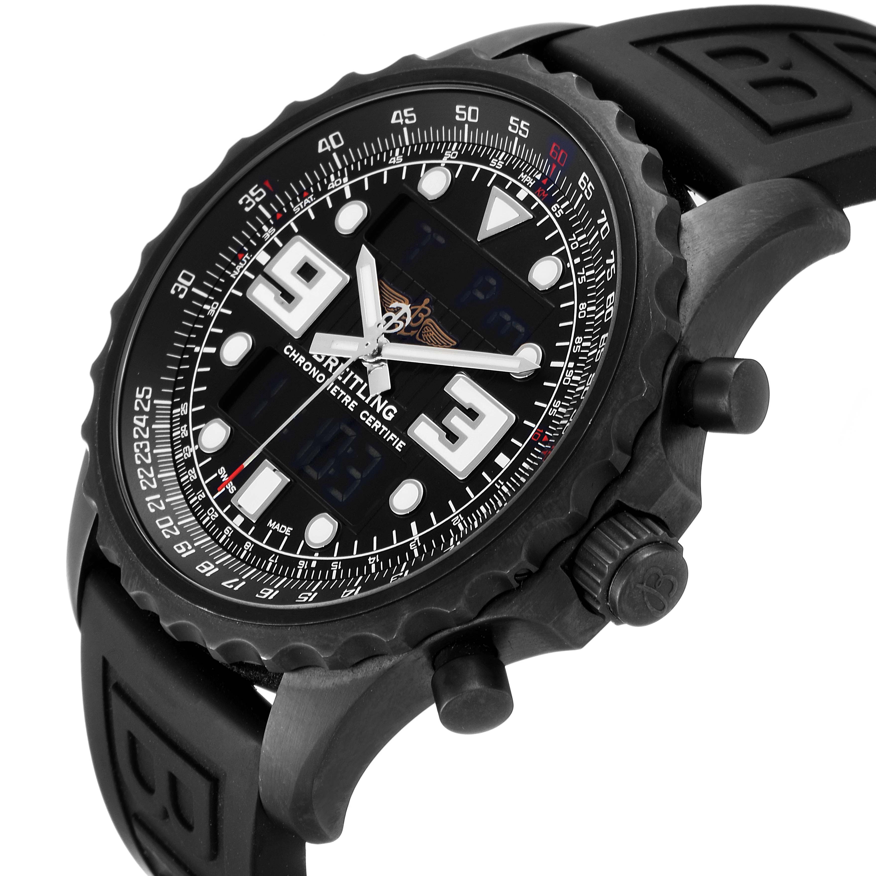 The image shows a close-up angle of the Breitling Professional Series M78365 Men's Stainless Steel Black Dial M78365 Men's Stainless Steel Black Dial watch, focusing on the black dial, bezel, and side buttons.