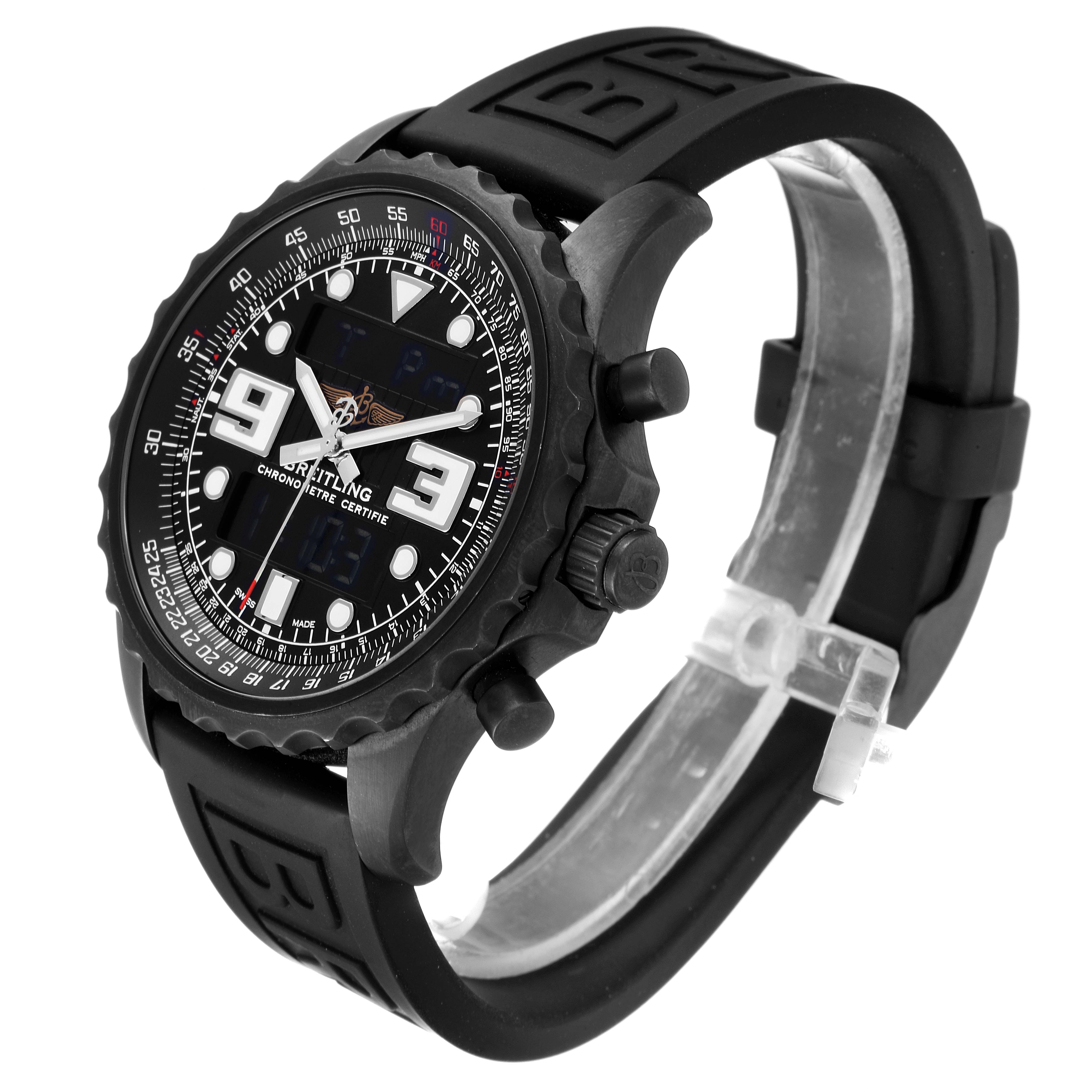 The image shows a Breitling Professional Series M78365 Men's Stainless Steel Black Dial M78365 Men's Stainless Steel Black Dial watch from a three-quarter frontal angle, highlighting its face, bezel, and strap.