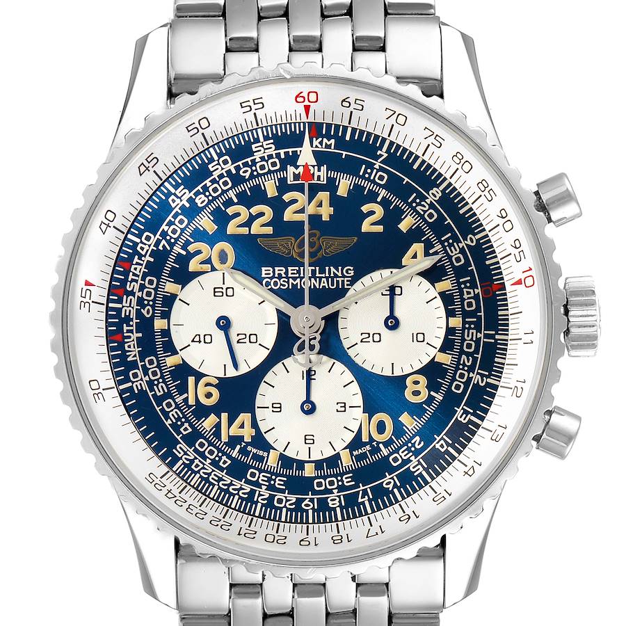 Breitling Navitimer Cosmonaute Blue Dial Chronograph Mens Watch A12022 SwissWatchExpo