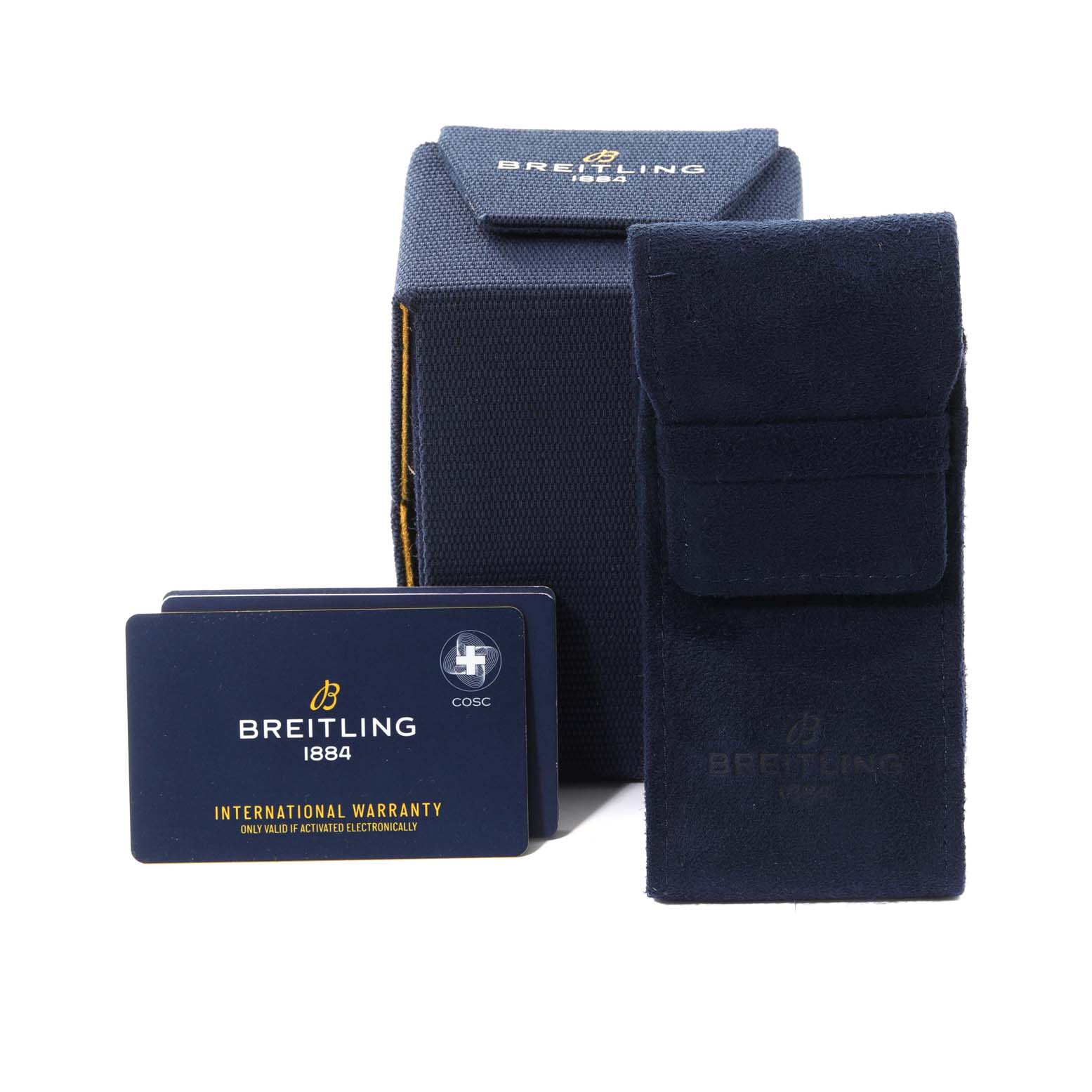 The image shows the packaging and warranty card for the Breitling Limited Series model watch.