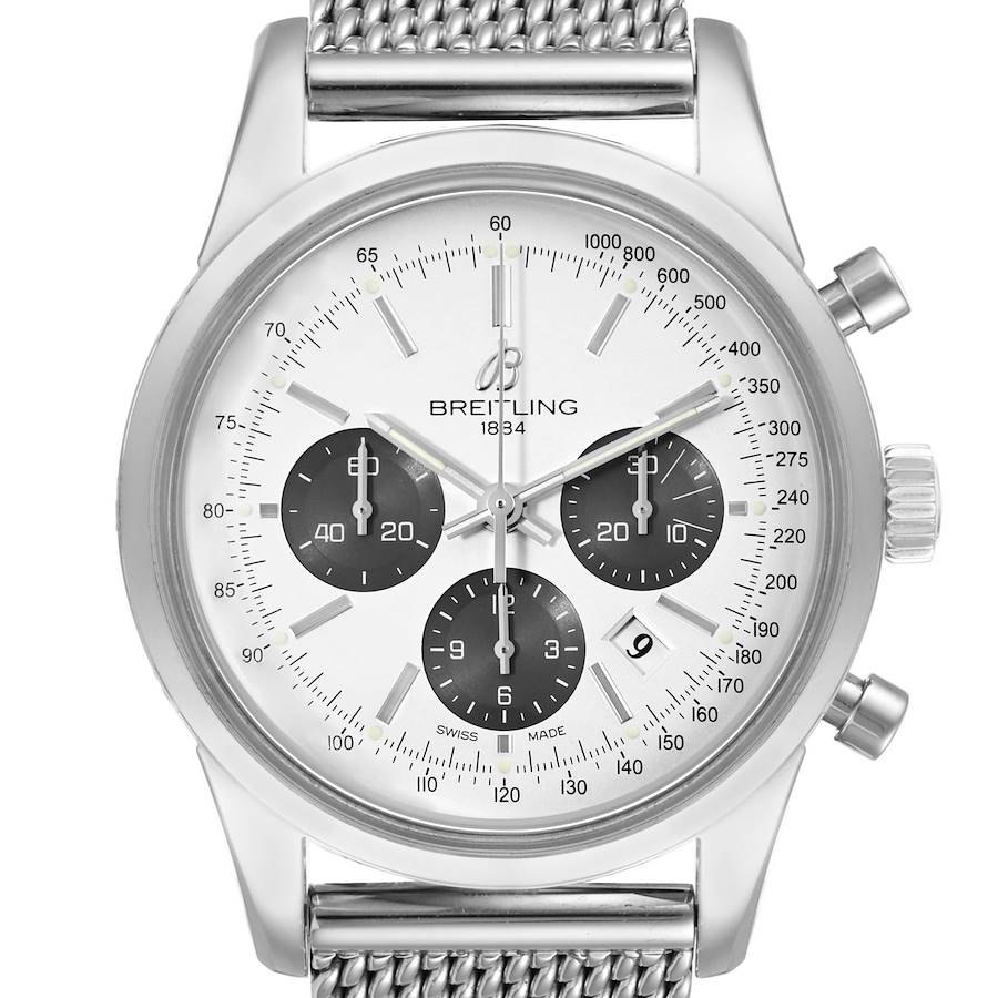 Breitling Transocean Panda Dial Chronograph Steel Mens Watch AB0152 Papers SwissWatchExpo