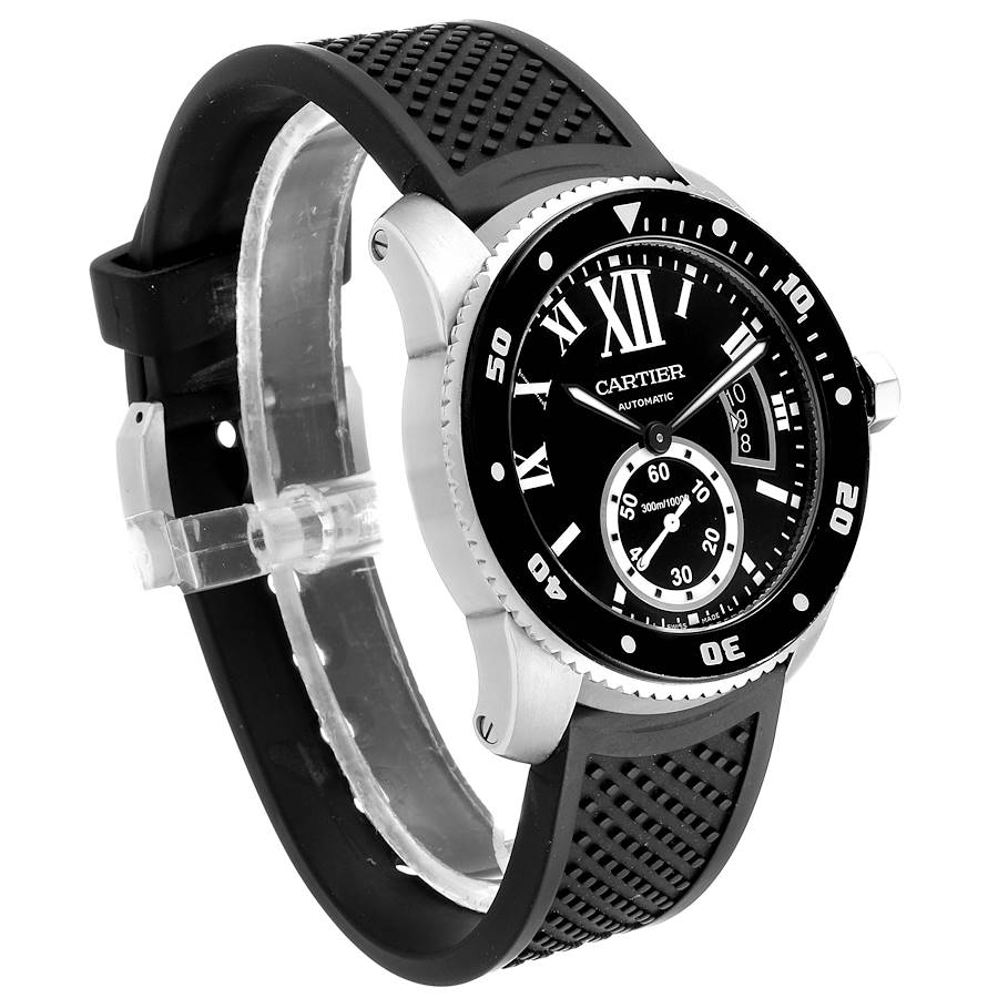 Cartier Calibre Diver Black Rubber Strap Steel Mens Watch W7100056