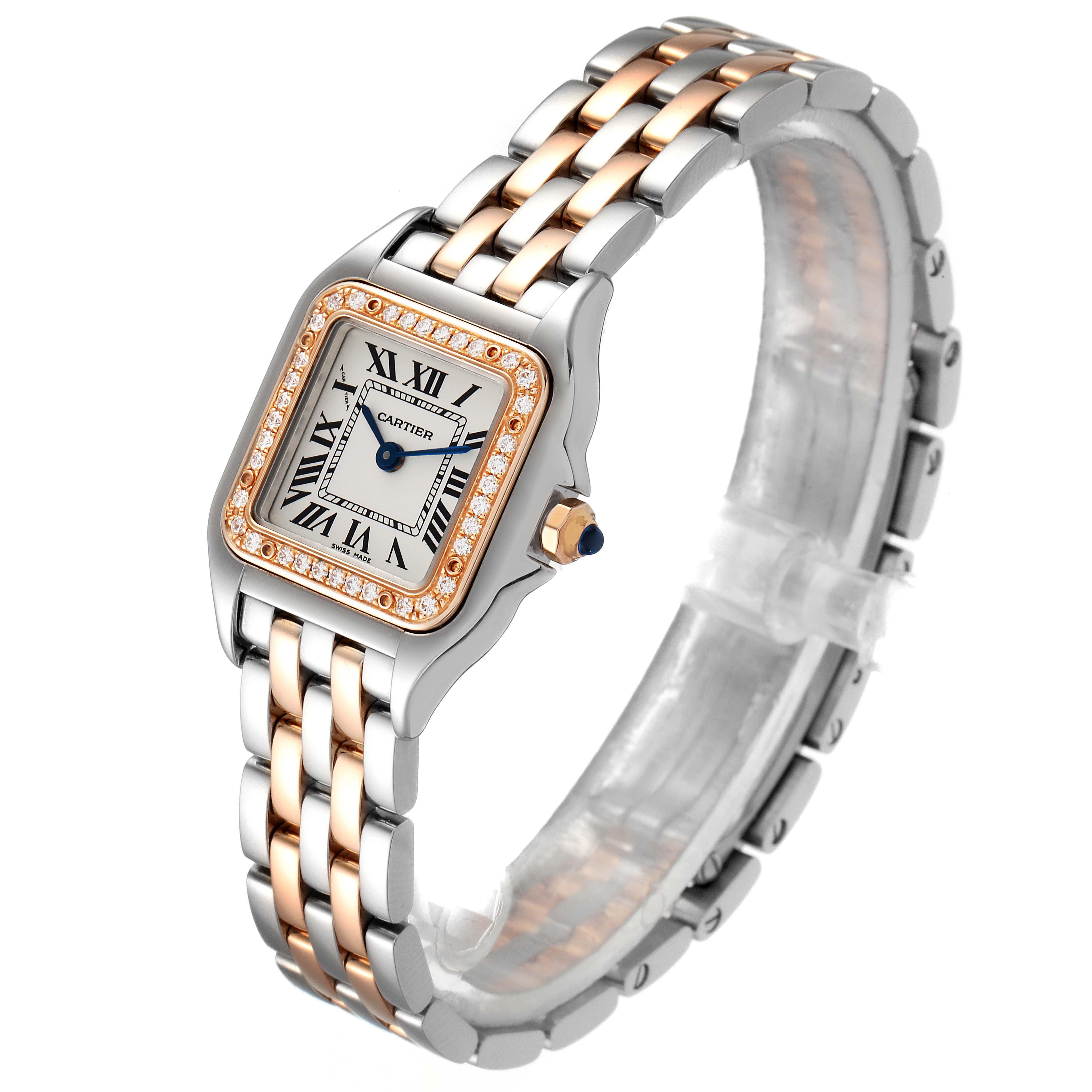 The Cartier Panthere W3PN0006 Women's Steel and Gold (two tone) Silver Dial W3PN0006 Women's Steel and Gold (two tone) Silver Dial watch is shown at a three-quarter angle, displaying the face, bezel, and bracelet.