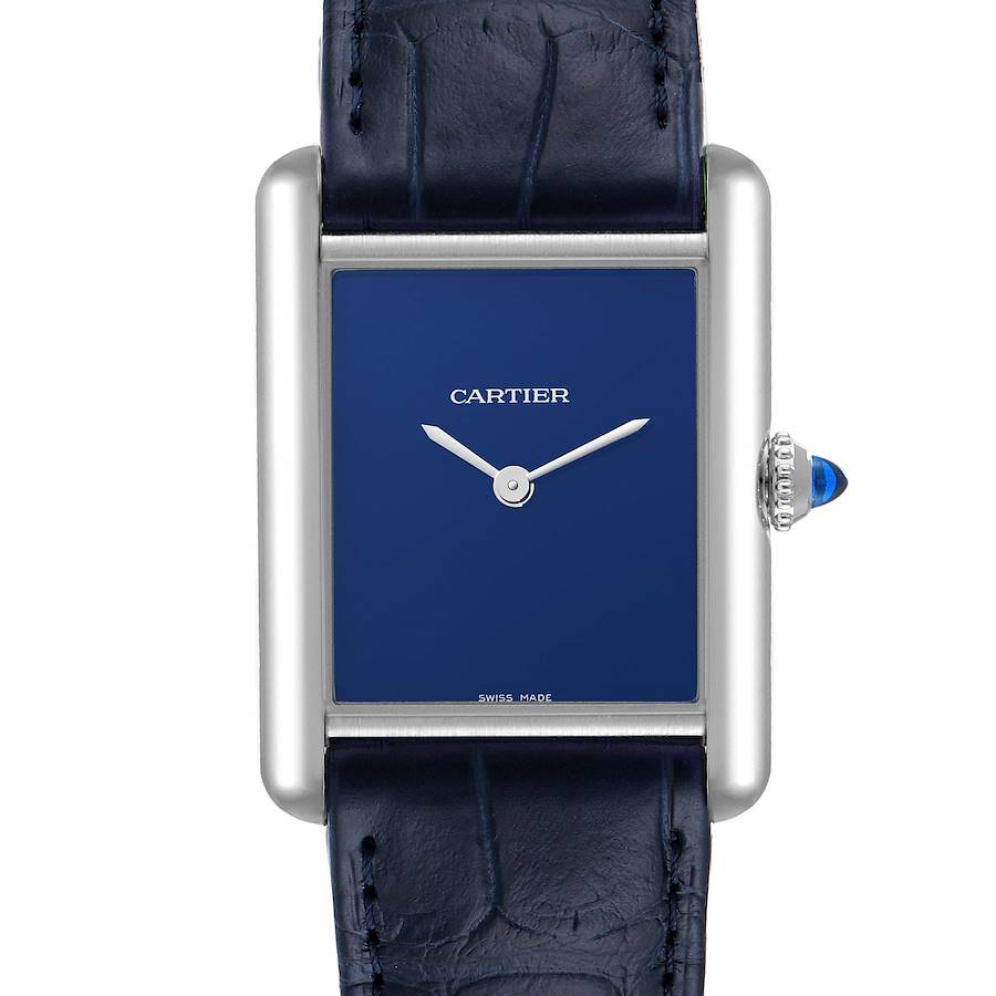 Cartier Tank Must Large Steel Blue Dial Ladies Watch WSTA0055 Unworn SwissWatchExpo