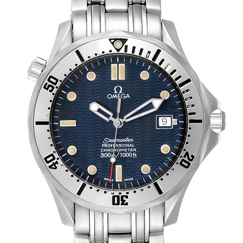 Omega Seamaster Blue Wave Decor Dial Steel 300m Watch 2532.80.00 SwissWatchExpo