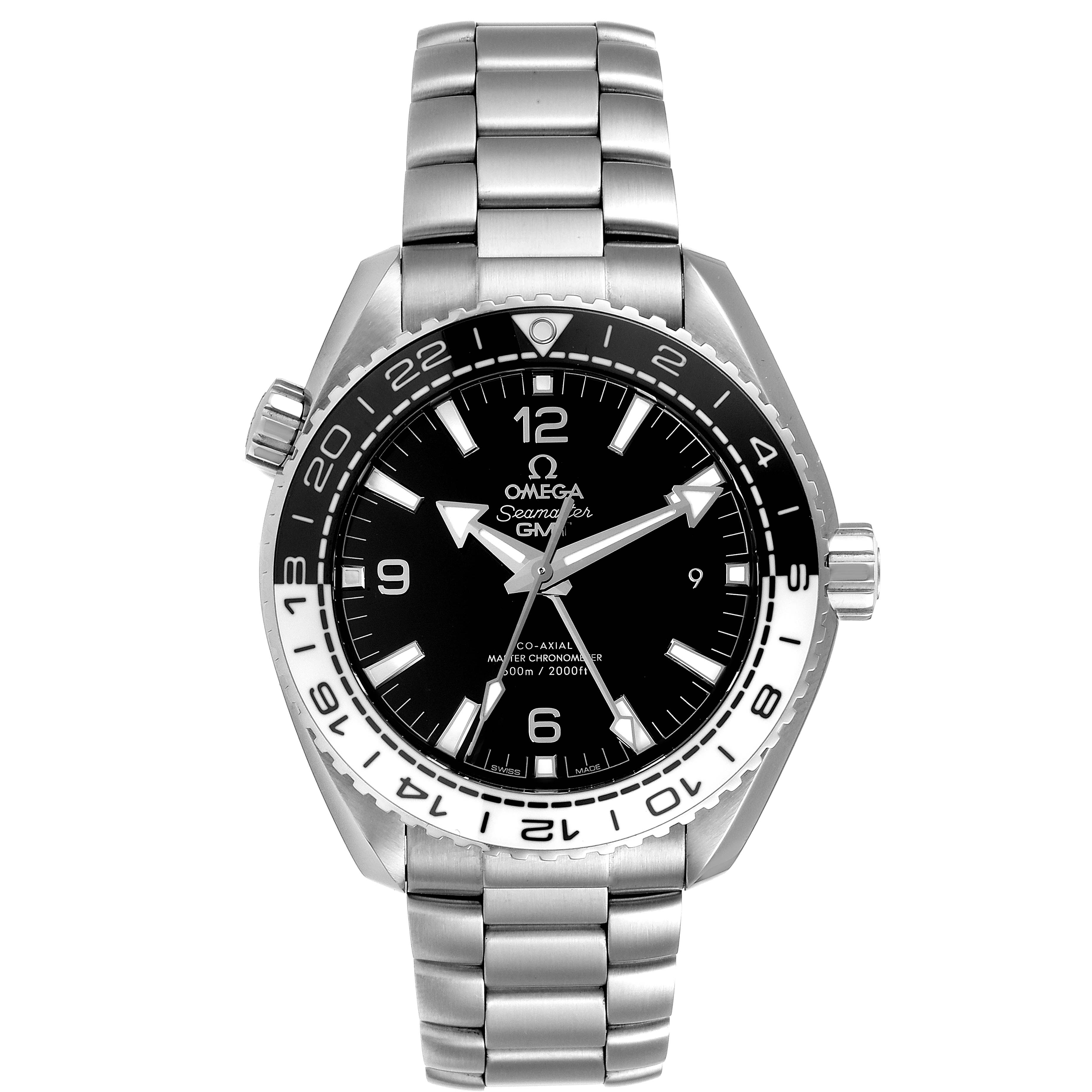 The image shows a front view of an Omega Seamaster 215.30.44.22.03.001 Men
s Stainless Steel Black Dial 215.30.44.22.03.001 Men
s Stainless Steel Black Dial watch, displaying the face, bezel, crown, and metal bracelet.
