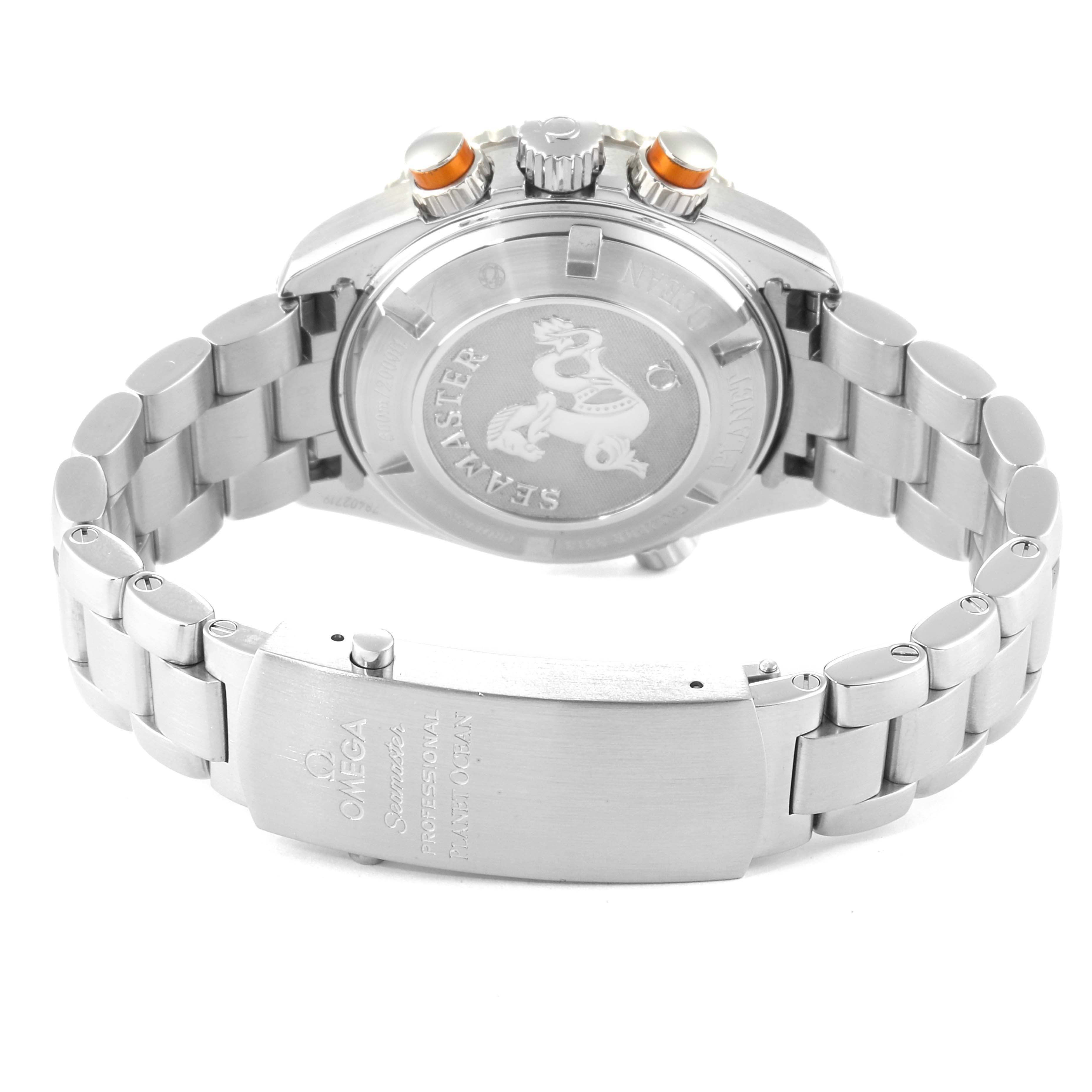 The image shows the back case, clasp, and bracelet of an Omega Seamaster 222.30.38.50.01.002 Men
s Stainless Steel Black Dial 222.30.38.50.01.002 Men
s Stainless Steel Black Dial watch from a rear angle.